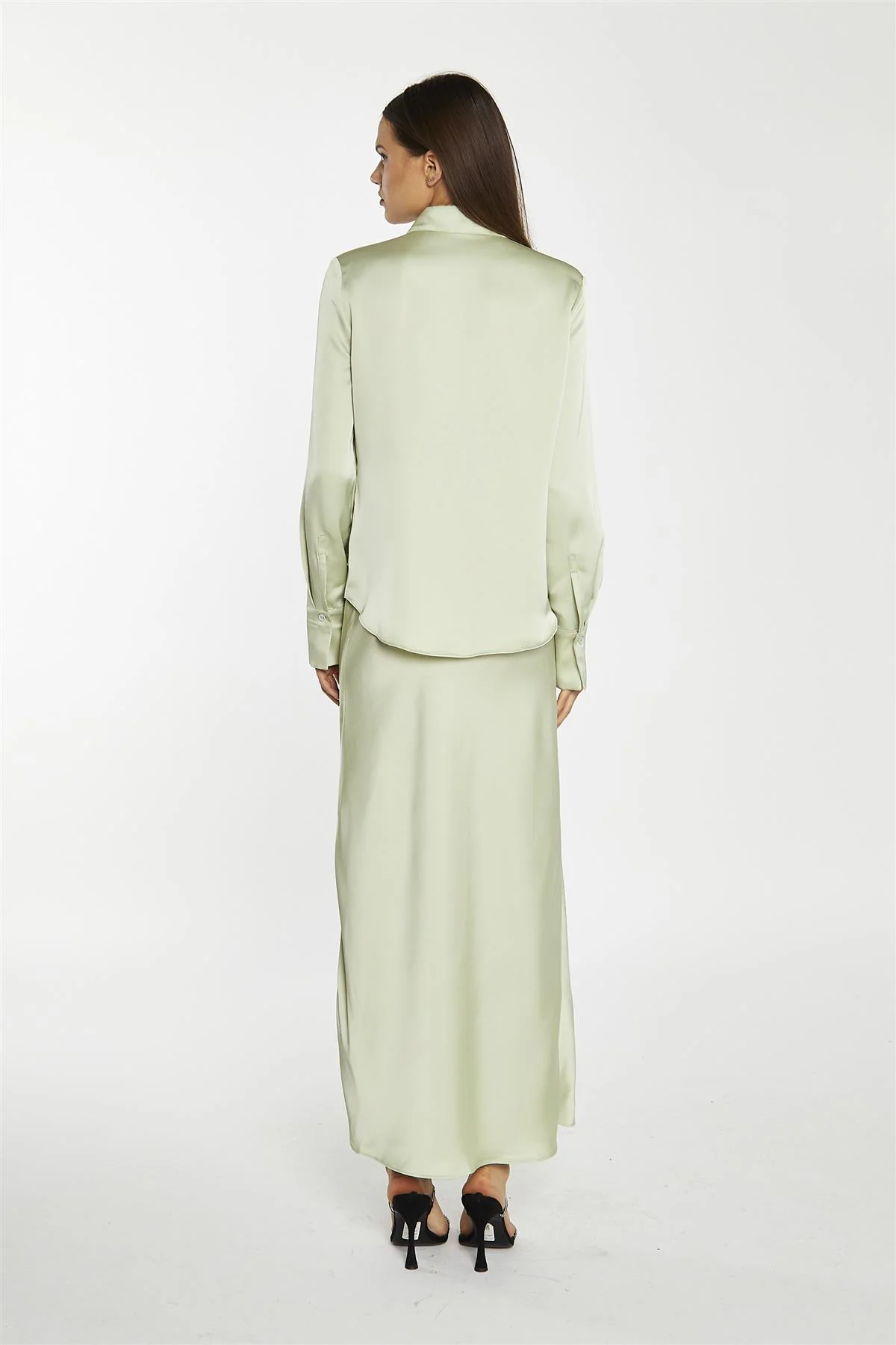 Sage-Satin Bia-Cut Midi-Skirt - Image 2