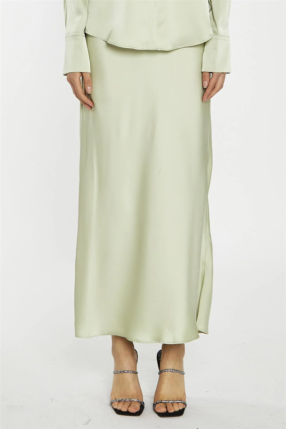 Sage-Satin Bia-Cut Midi-Skirt - Image 3