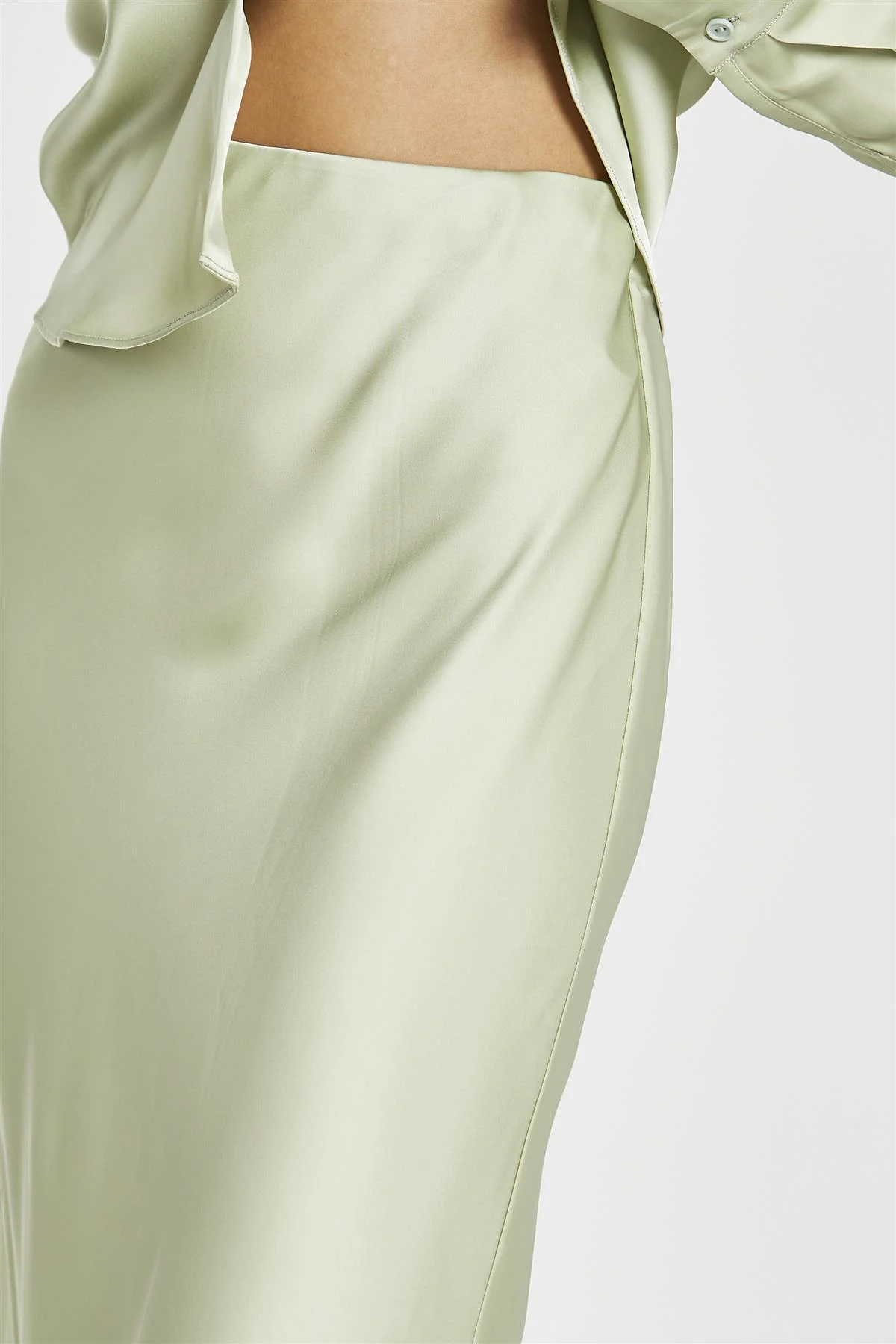 Sage-Satin Bia-Cut Midi-Skirt - Image 4