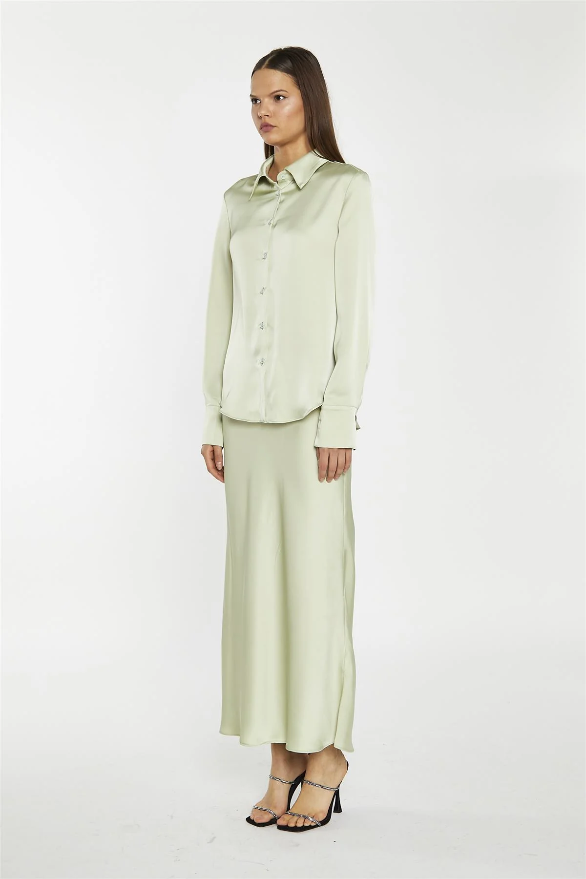 Sage-Satin Bia-Cut Midi-Skirt - Image 5