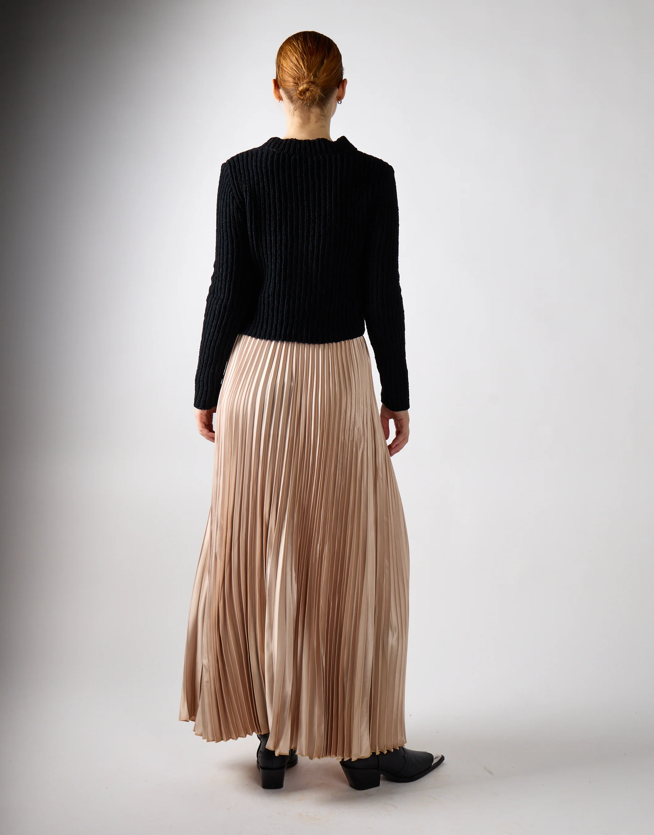 Sand Sateen High-Waist Pleated Maxi-Skirt - Image 2