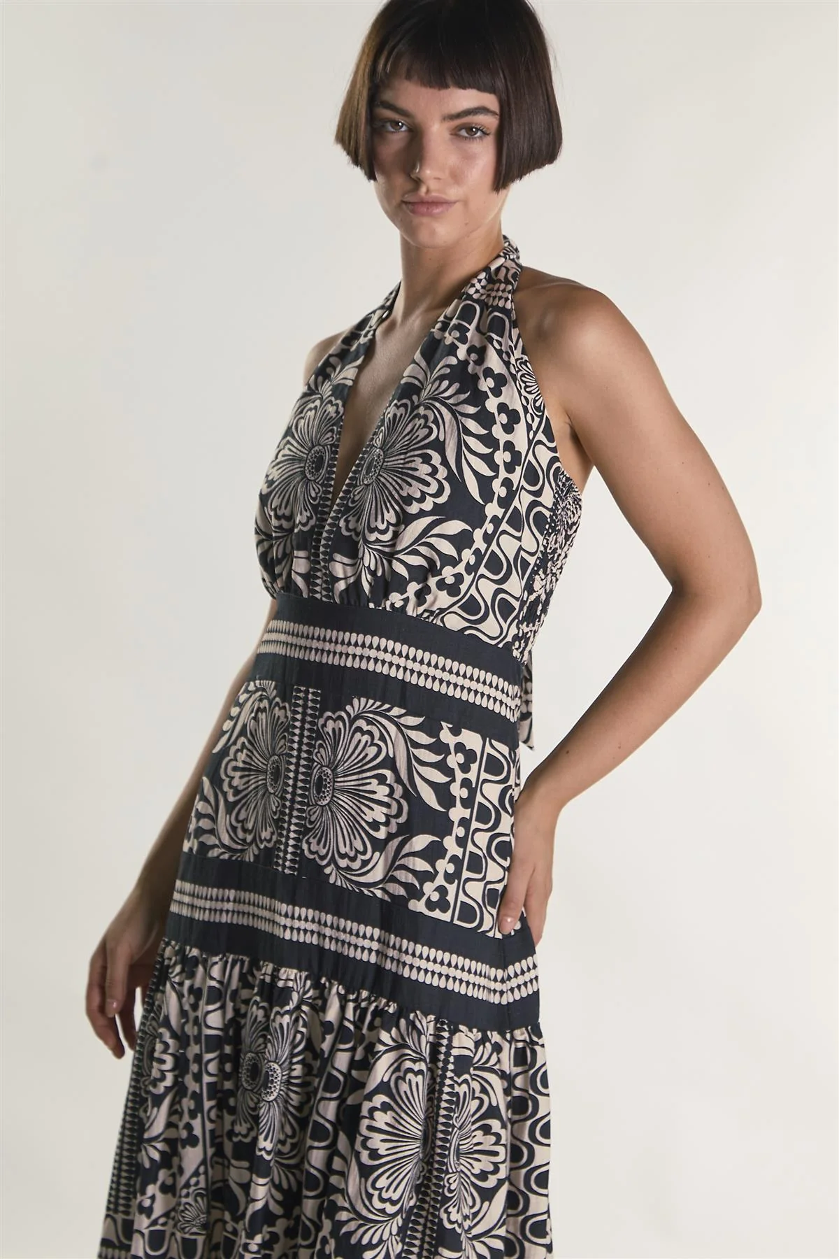 Scarf Border Print Halter Maxi Dress - Image 4
