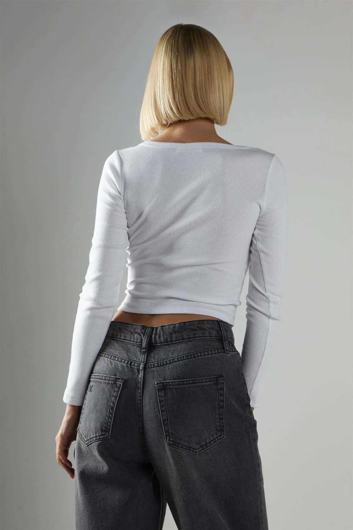 Scoop Neck Crop Tops - White Rib - Image 2