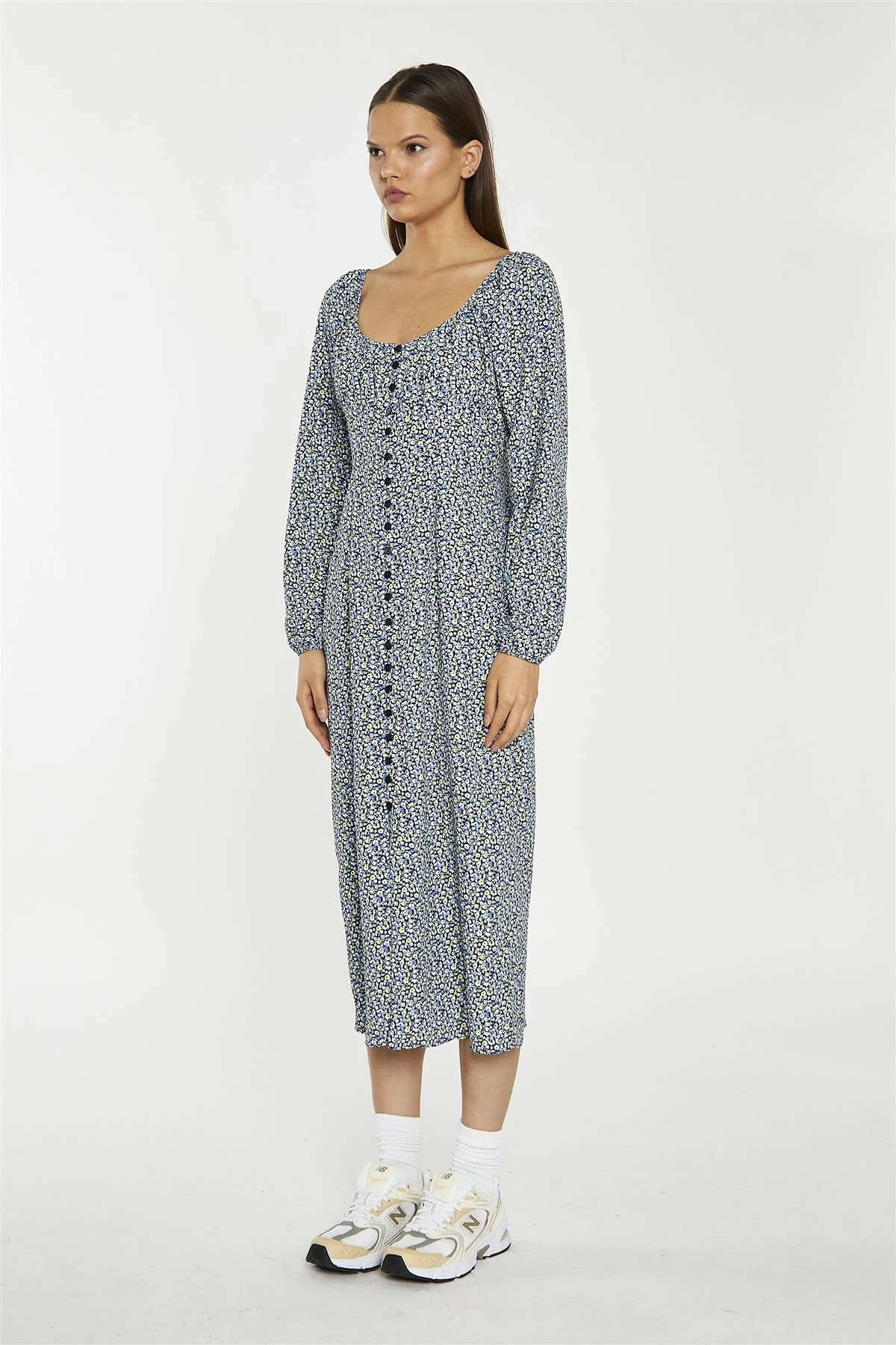 Scoop Neck Midaxi Dress - Blue Lime Ditsy - Image 3
