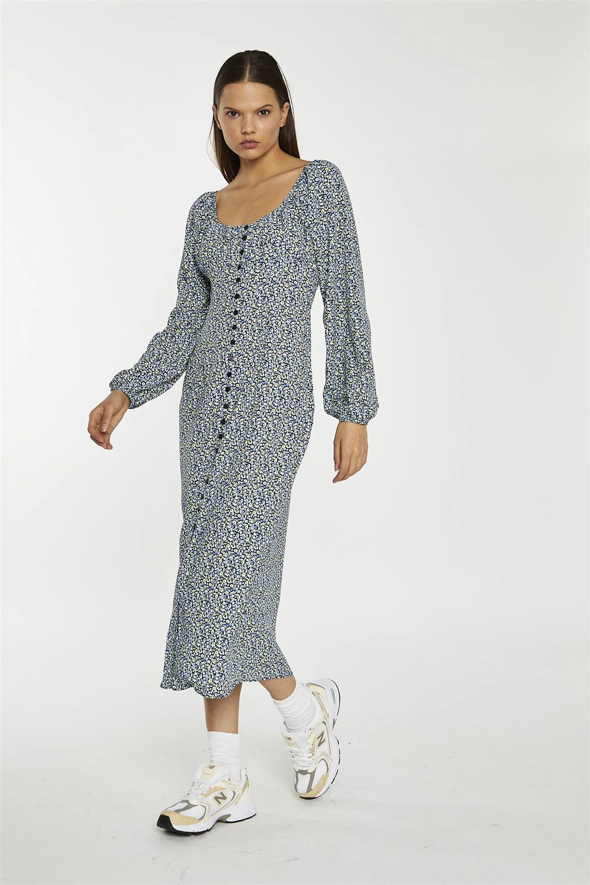 Scoop Neck Midaxi Dress - Blue Lime Ditsy - Image 4