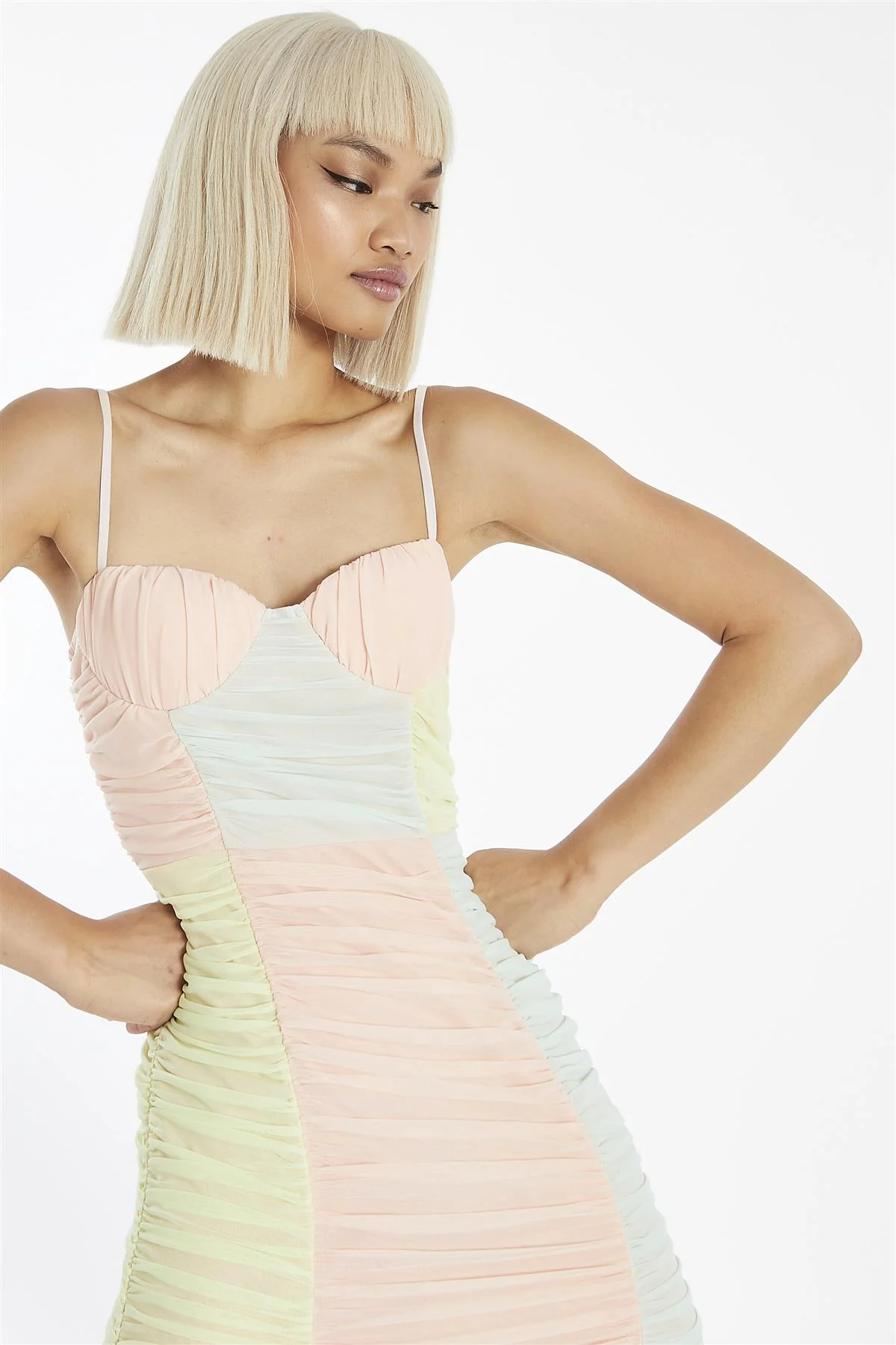 Scoop Neck Short Dress - Pastel Colour Block - Image 4