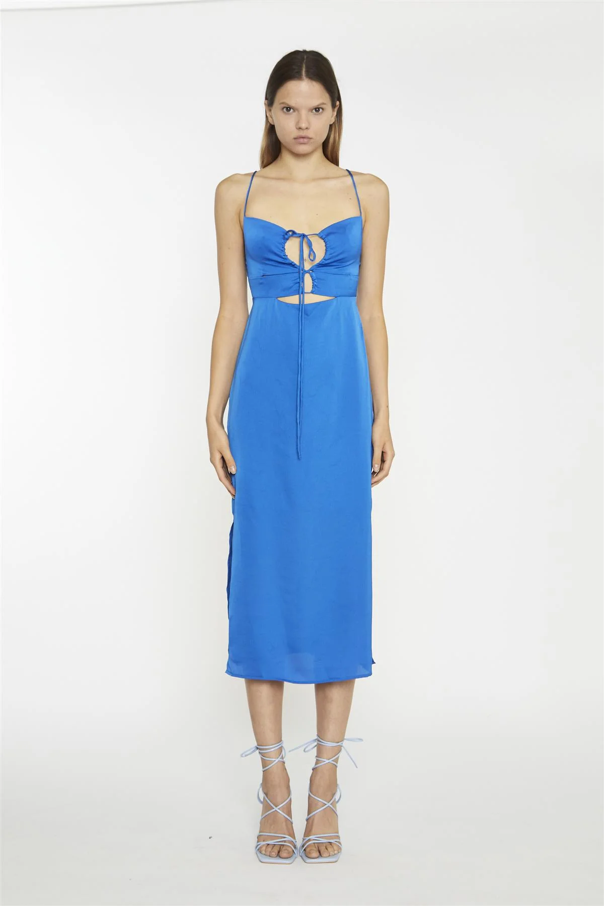 Scoop Neck Slip Midi Dress - Blue Sateen