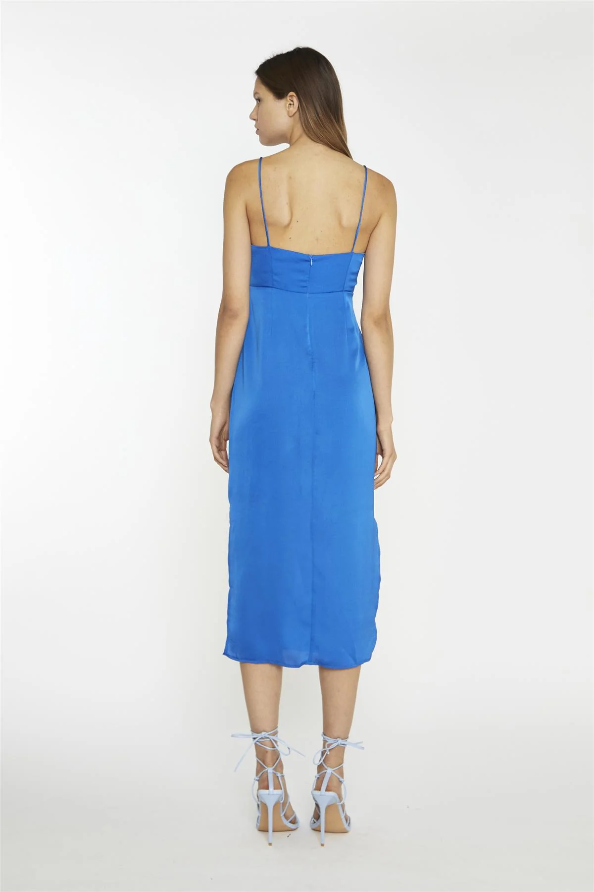 Scoop Neck Slip Midi Dress - Blue Sateen - Image 2
