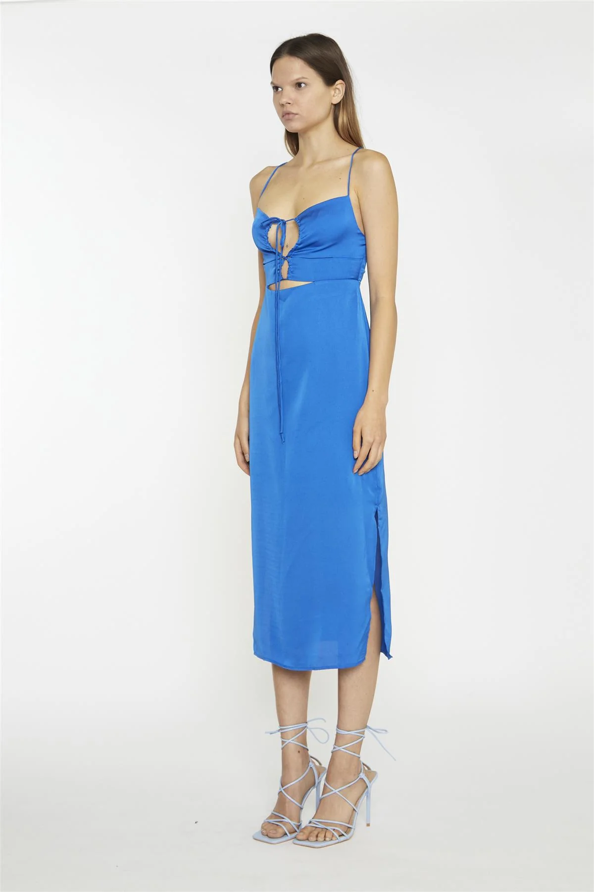 Scoop Neck Slip Midi Dress - Blue Sateen - Image 3