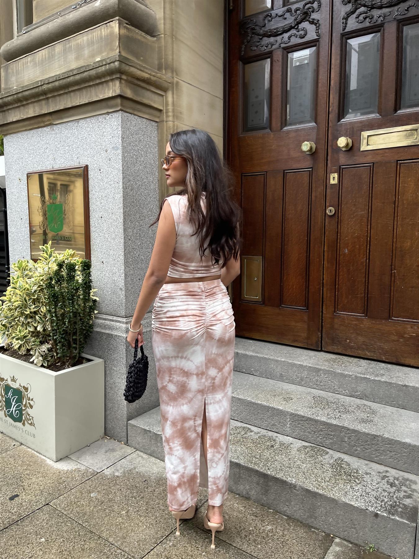 Sepia Tie Dye Bodycon Midi-Skirt - Image 3