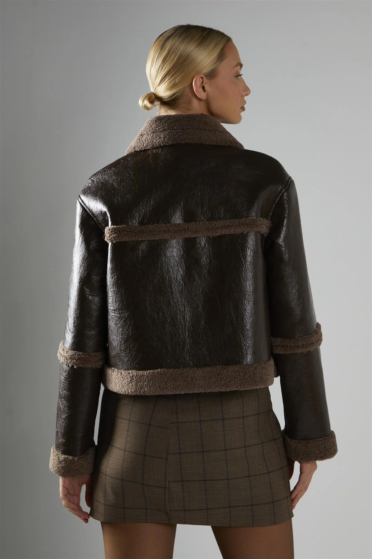 Shearling Crop Coat - Dark Brown - Image 4