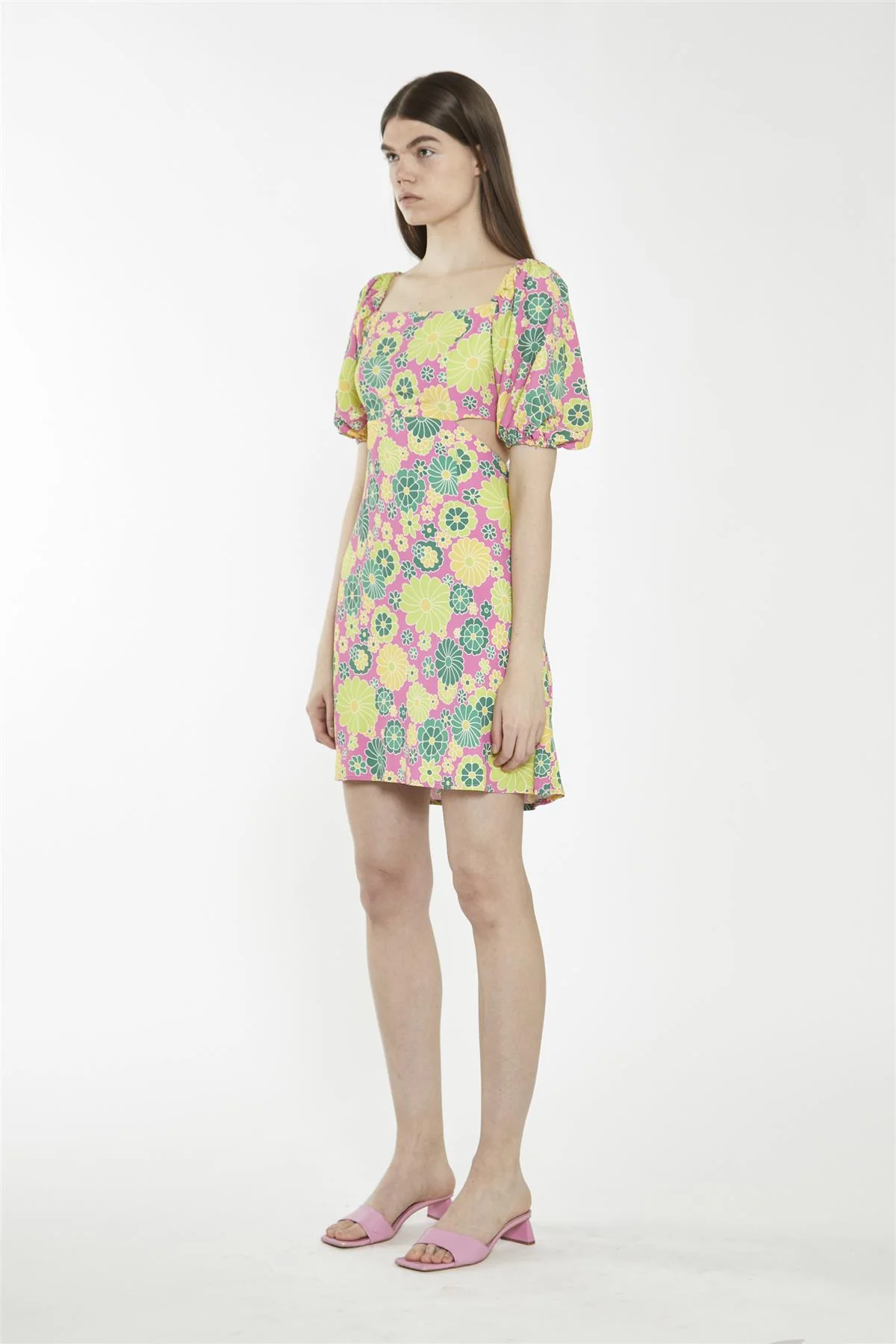 Shift Square Neck Short Dress - Pink Multi 60S Flower - Image 3