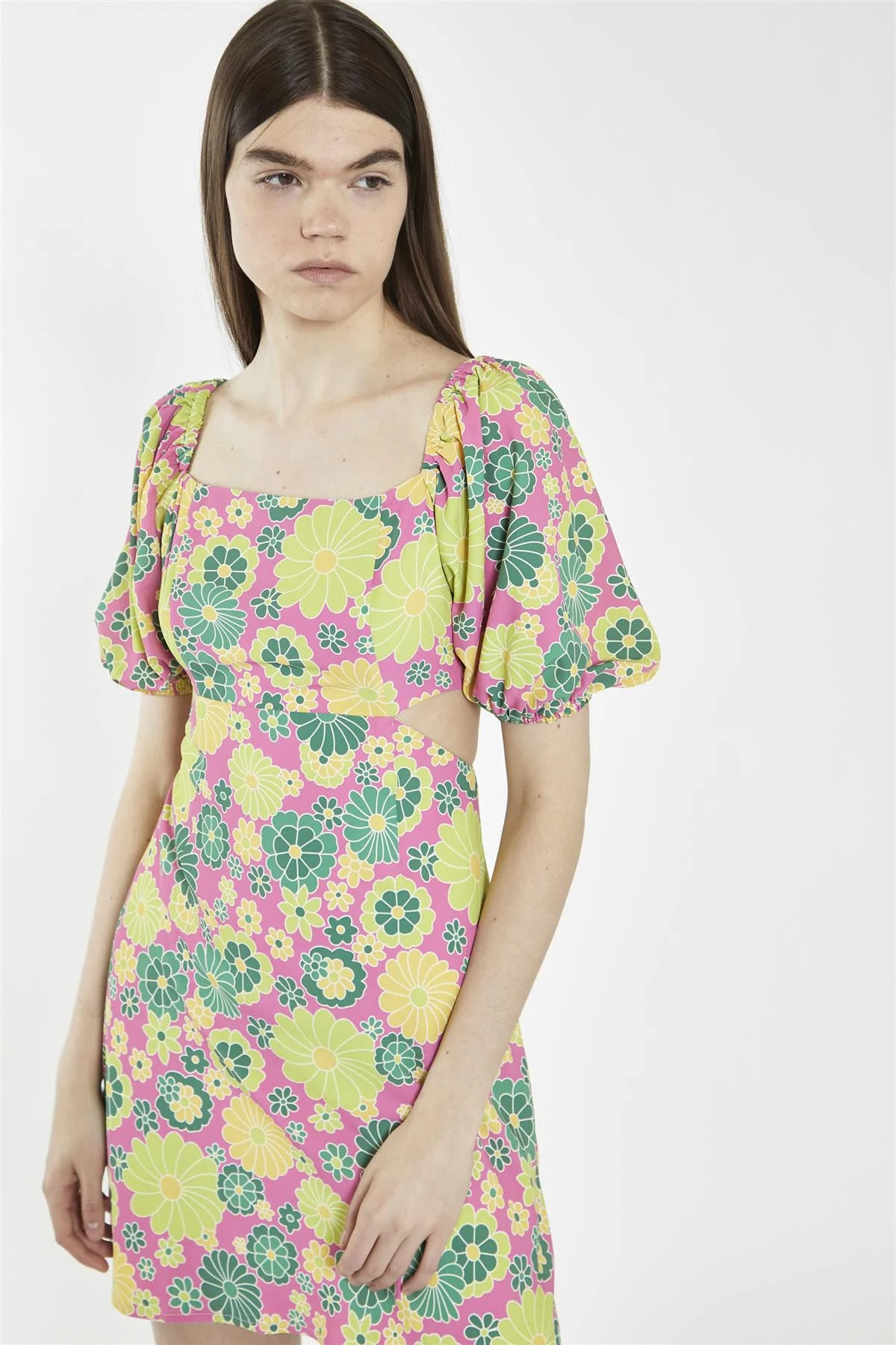 Shift Square Neck Short Dress - Pink Multi 60S Flower - Image 4