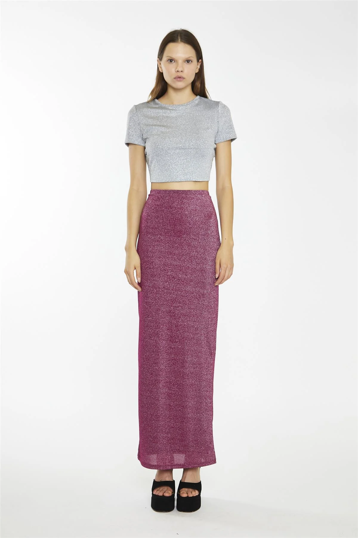 Silver-Glitter Open-Back Crop-top
