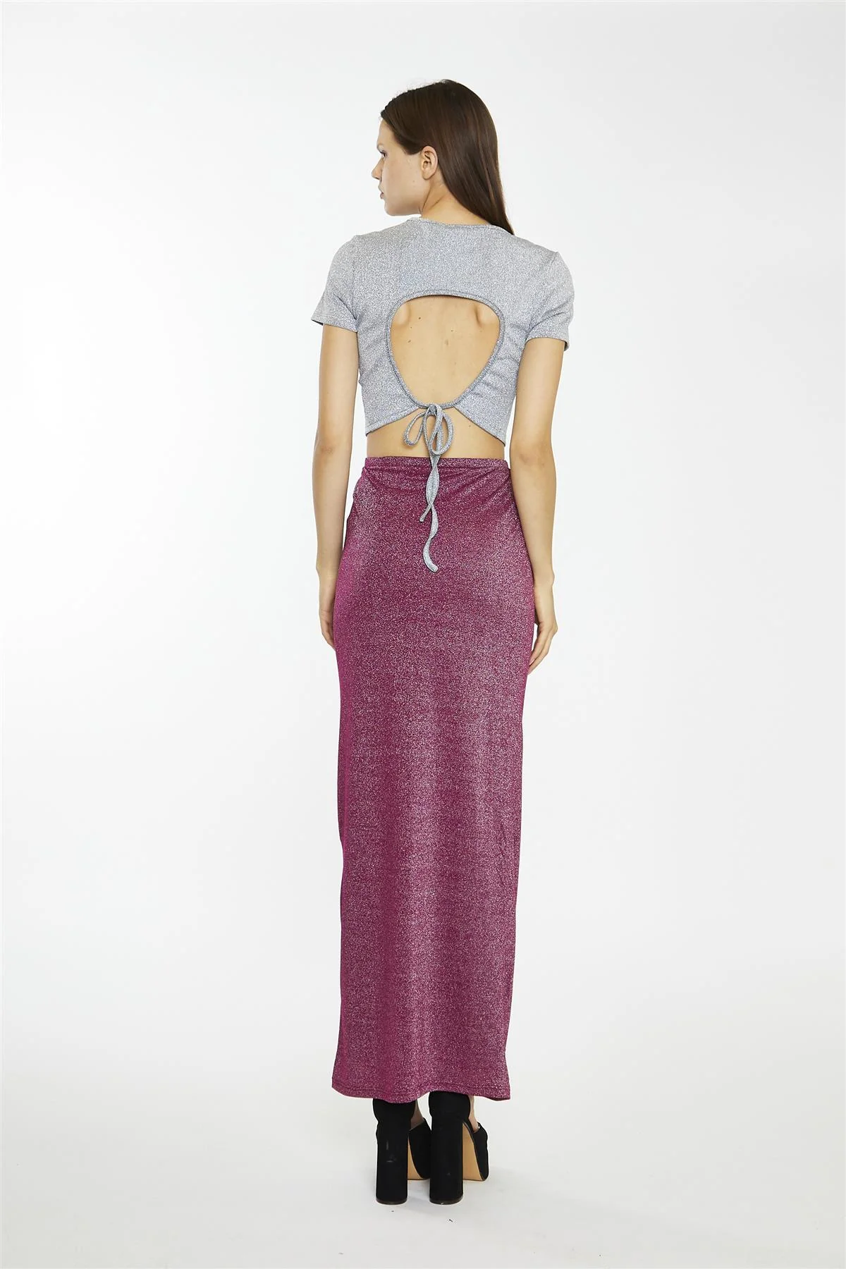 Silver-Glitter Open-Back Crop-top - Image 2