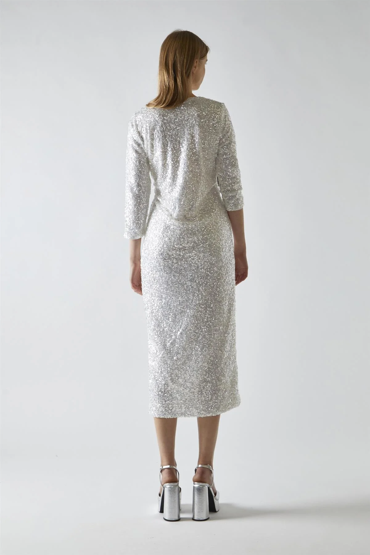 Silver-Iridescent Sequin A-Line Midaxi-Dress - Image 2