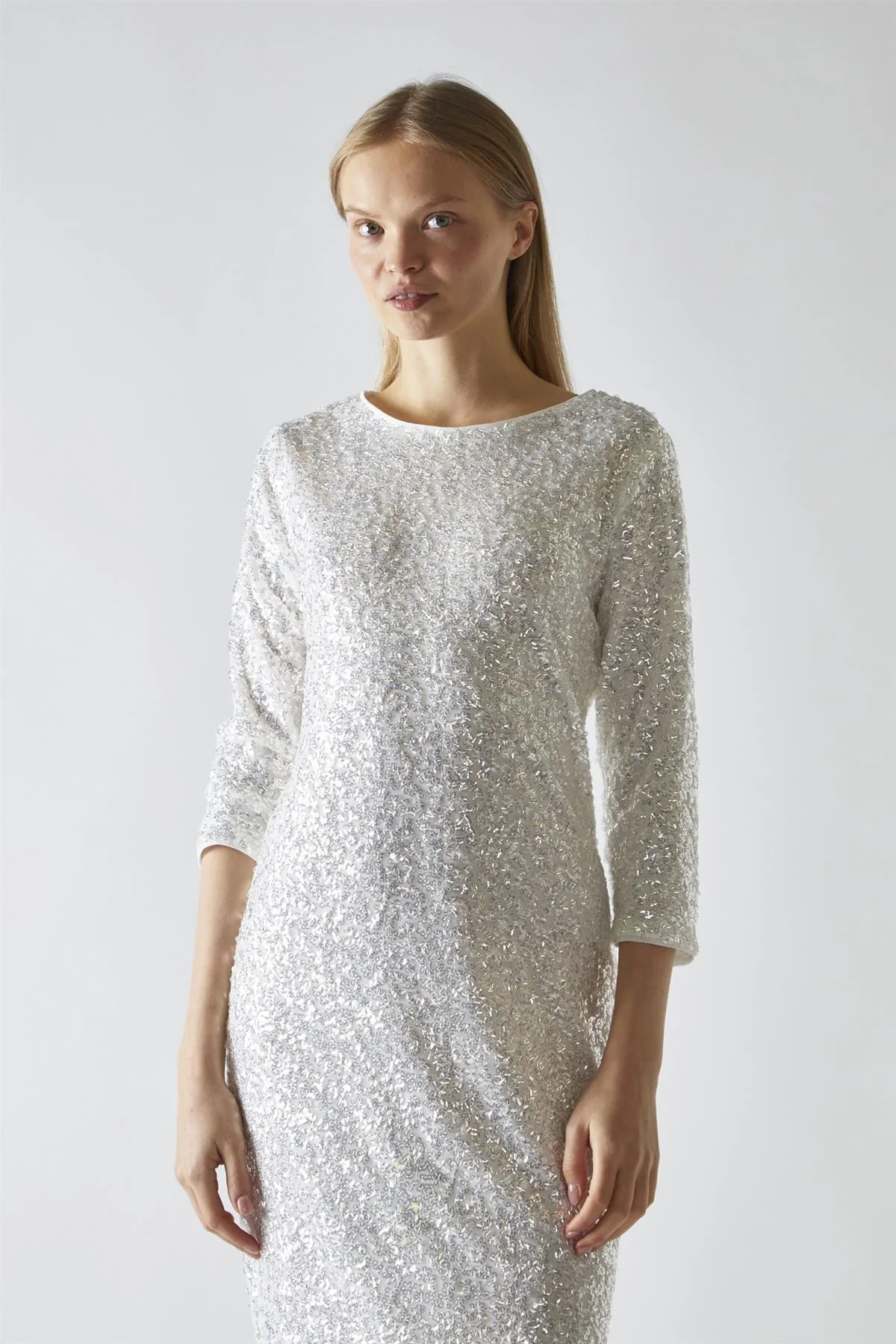 Silver-Iridescent Sequin A-Line Midaxi-Dress - Image 3