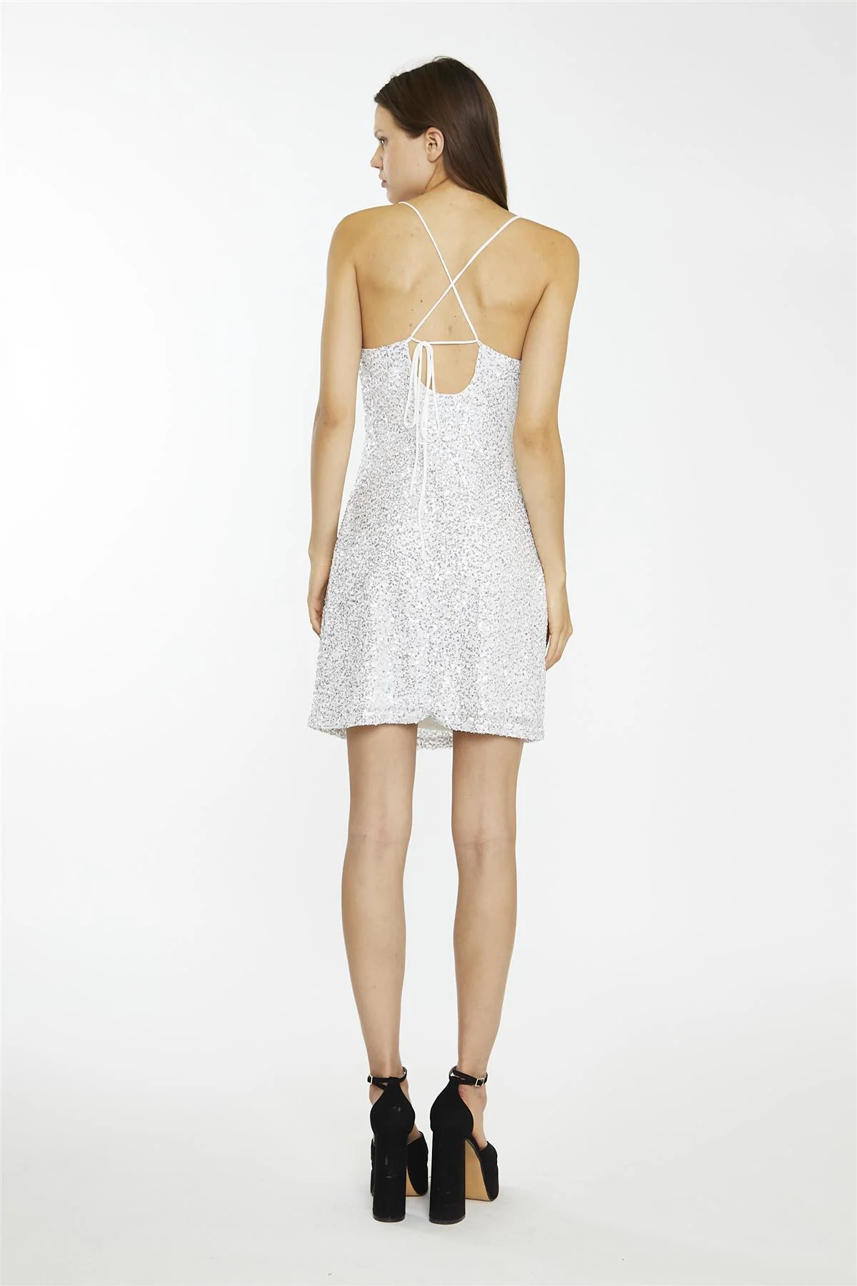 Silver Micro-Sequin Cowl-neck Mini-Dress - Image 2