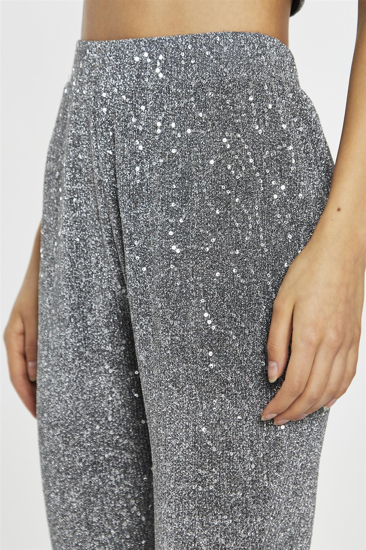 Silver-Sequin Plisse Flared-Trousers - Image 6