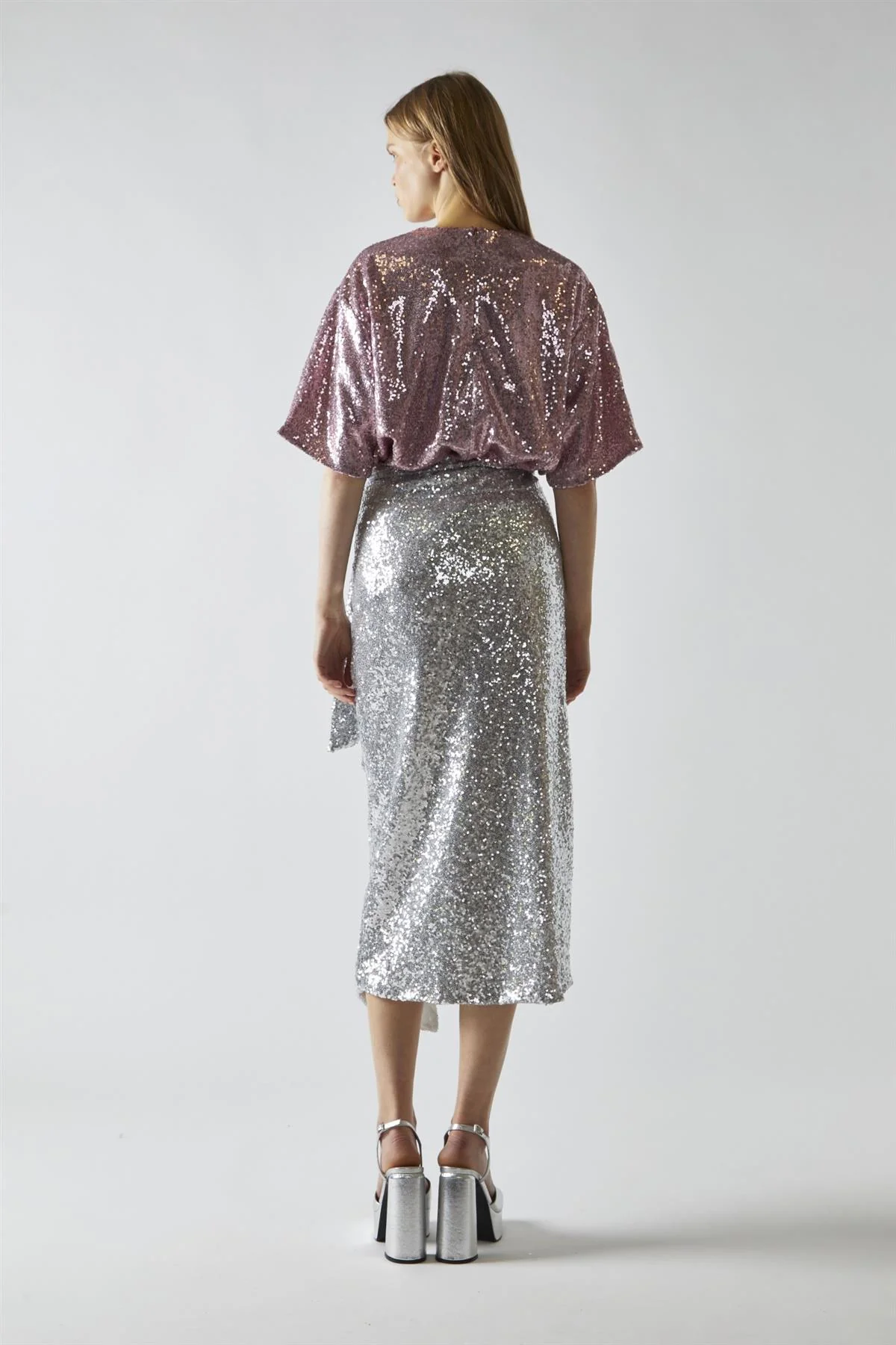 Silver-Sequin Wrap Midi-Skirt - Image 2