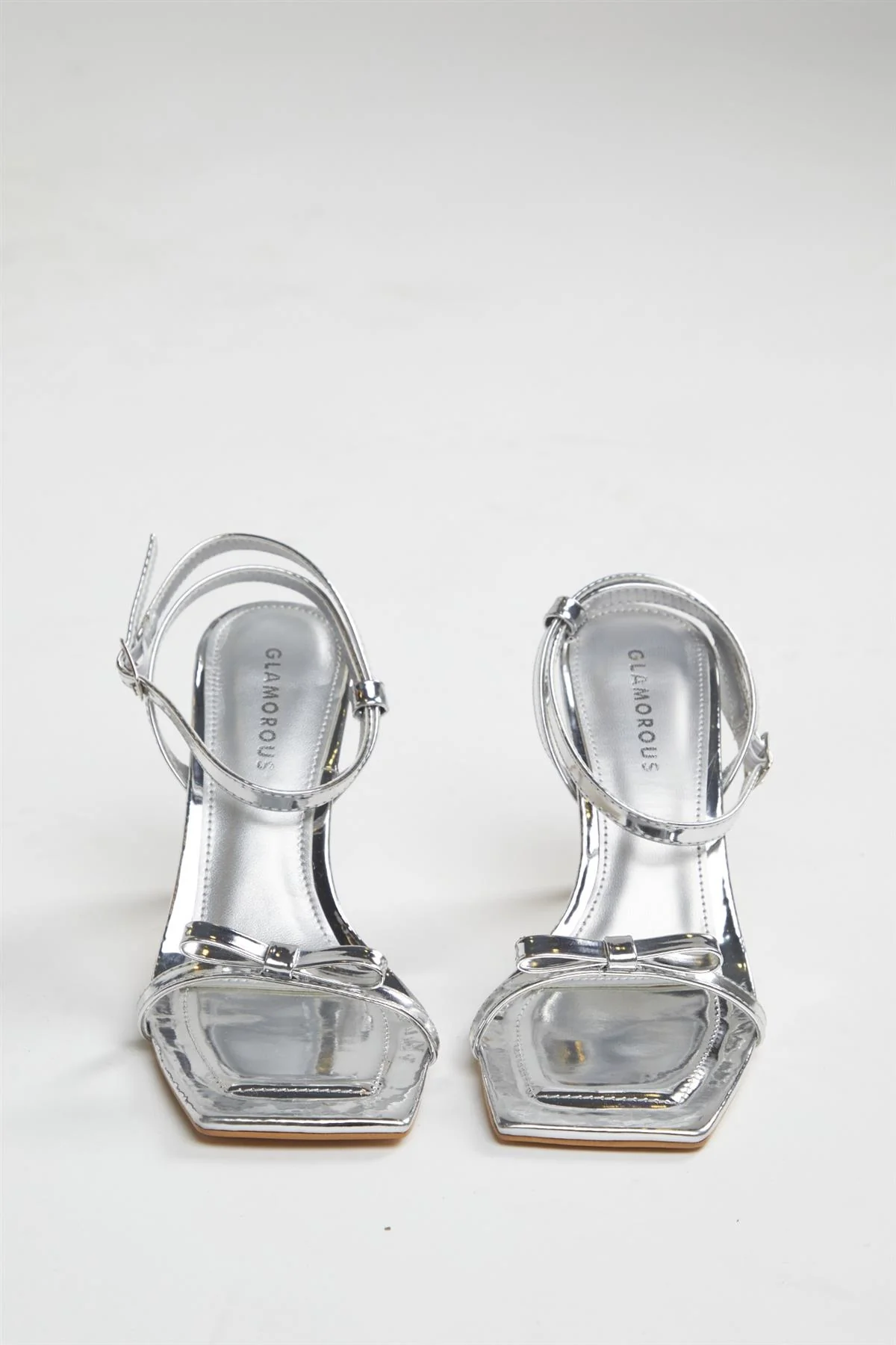 Silver Strappy Bow Barely There-Heels