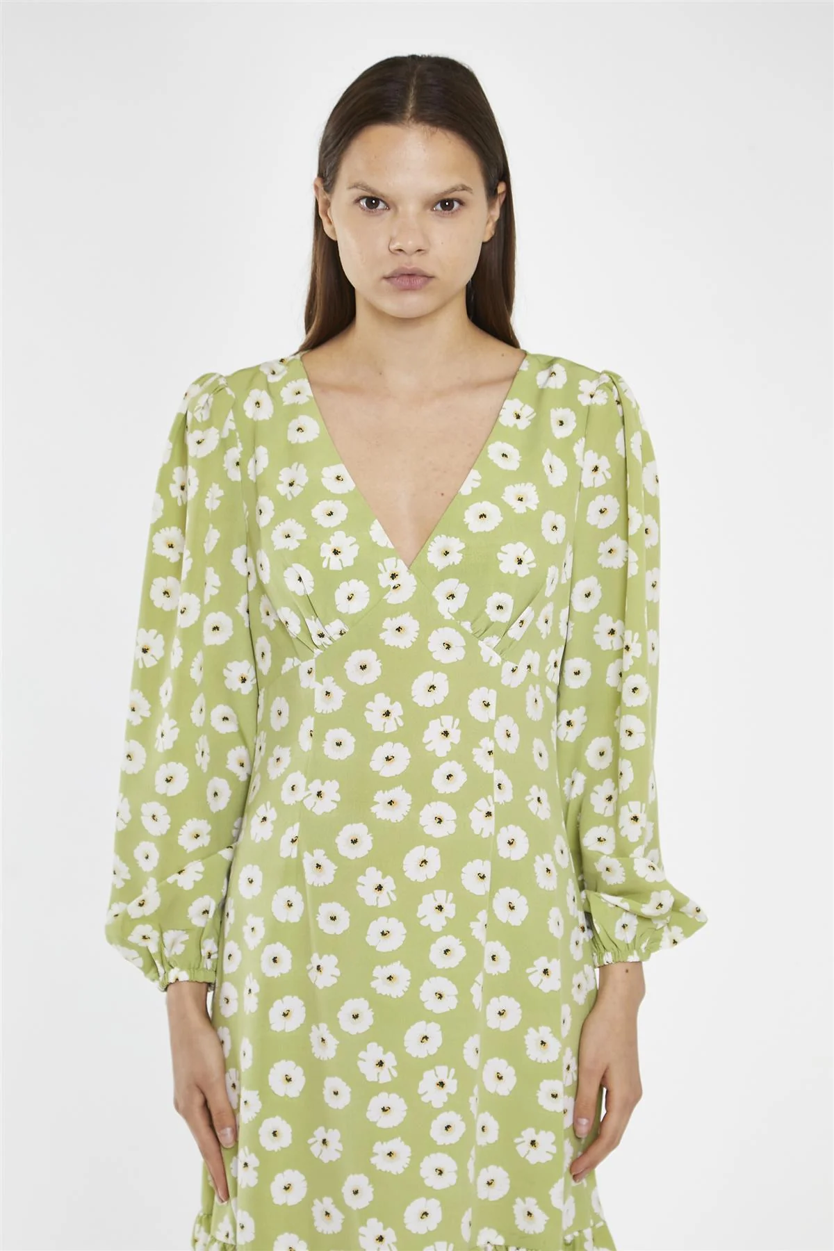 Skater Midi Dress - Olive Green Flower