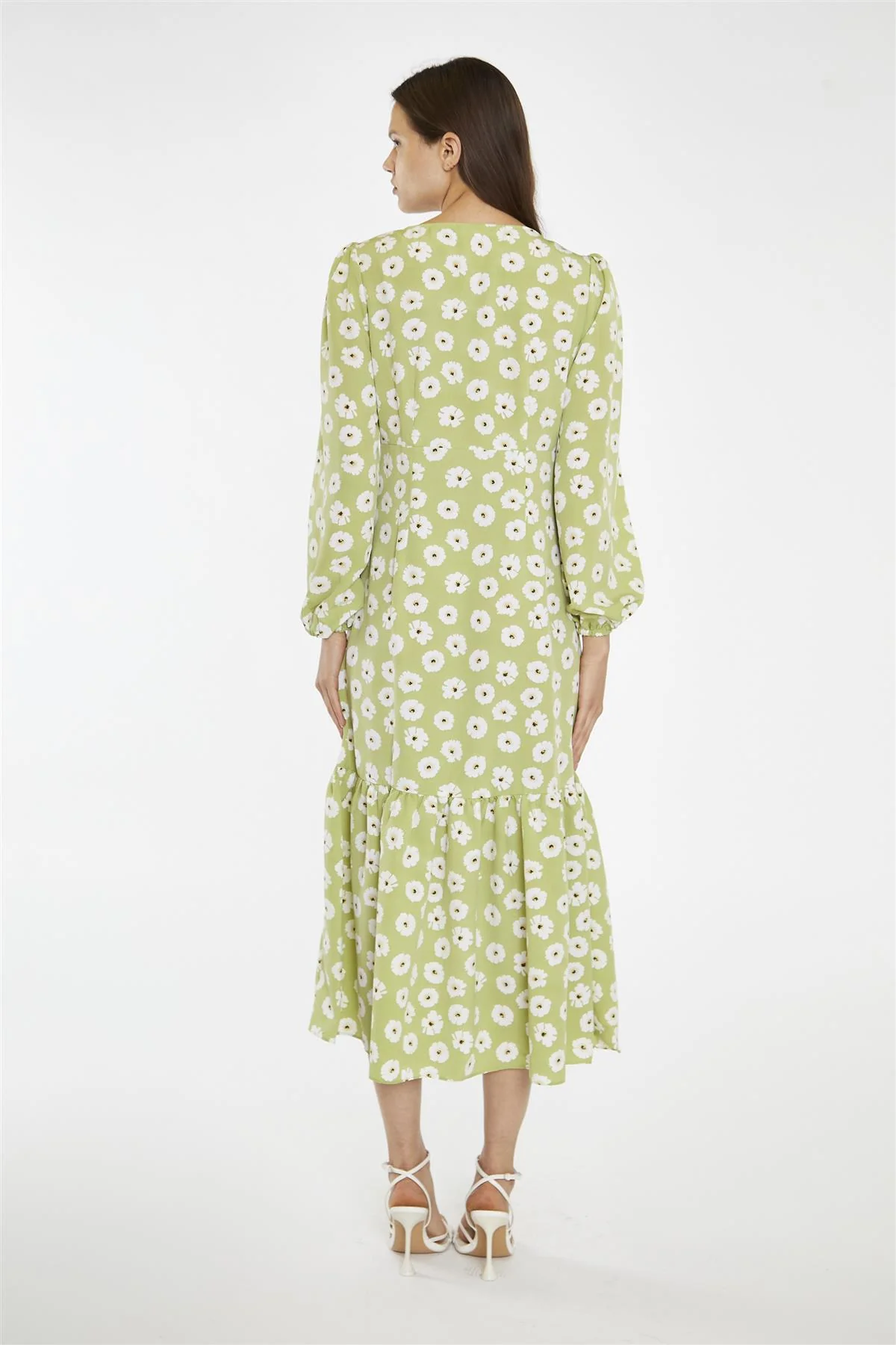 Skater Midi Dress - Olive Green Flower - Image 4