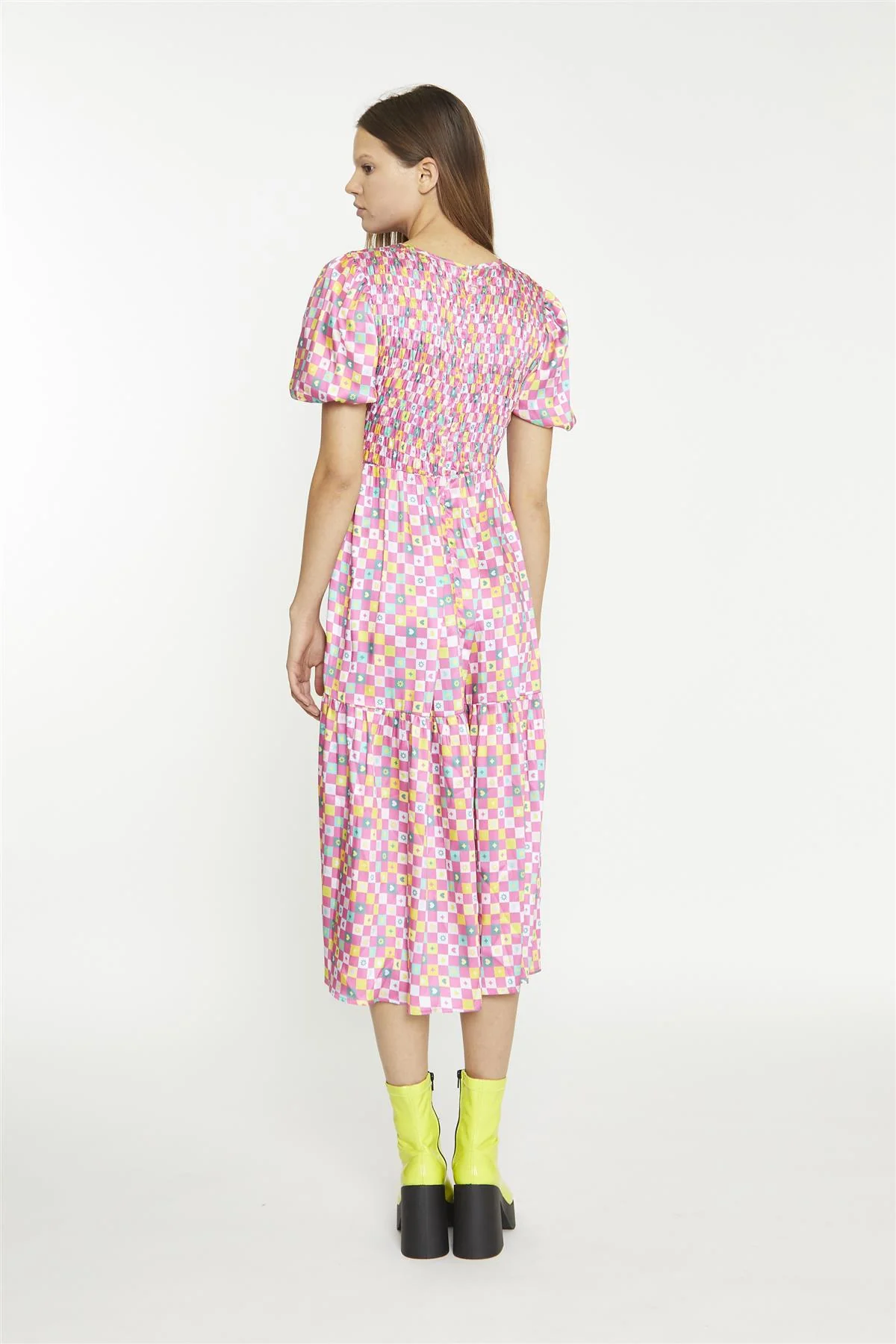 Skater Midi Dress - Pink Novelty Check - Image 2