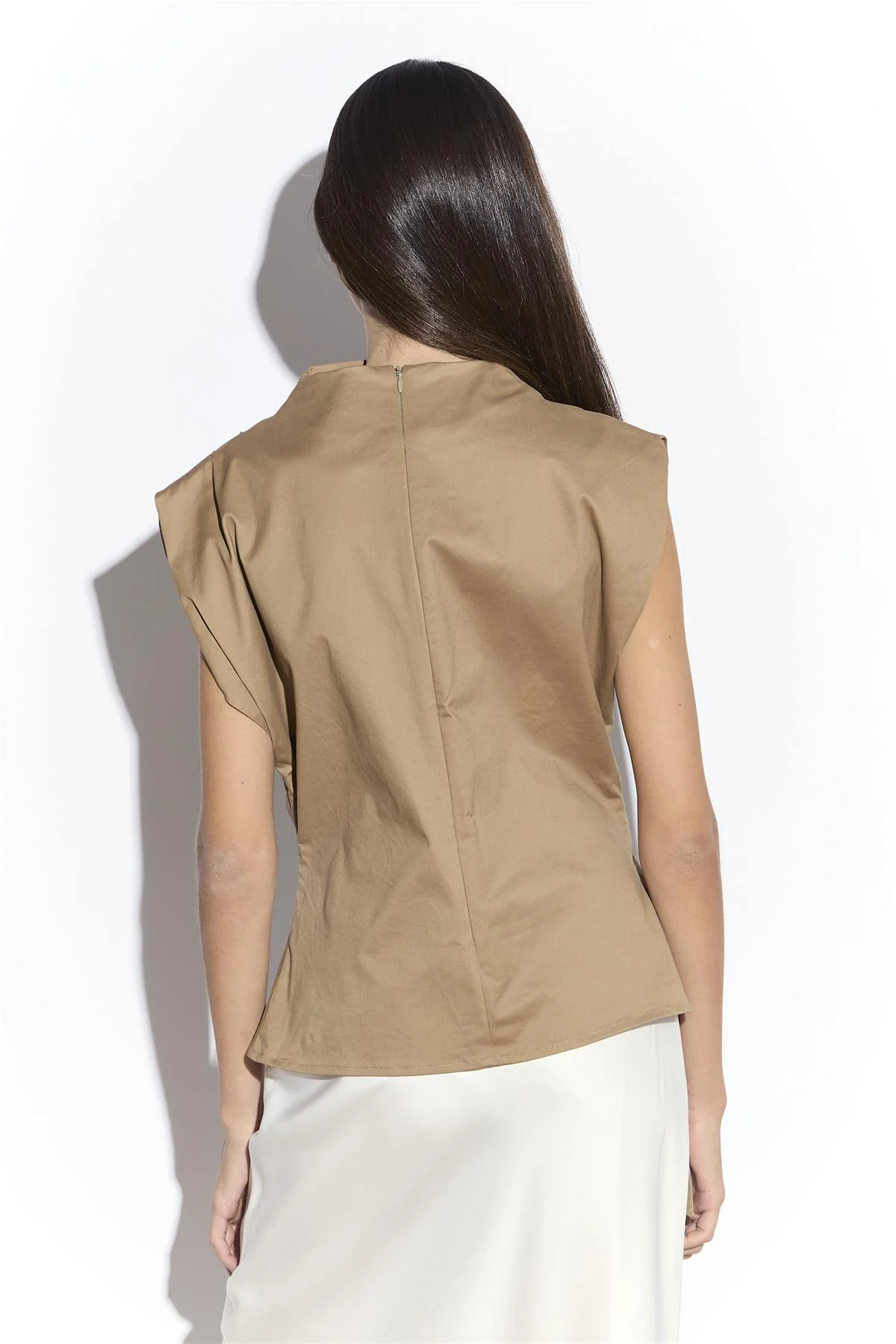 Sleeveless Belted Top in Tan Colour - Image 4