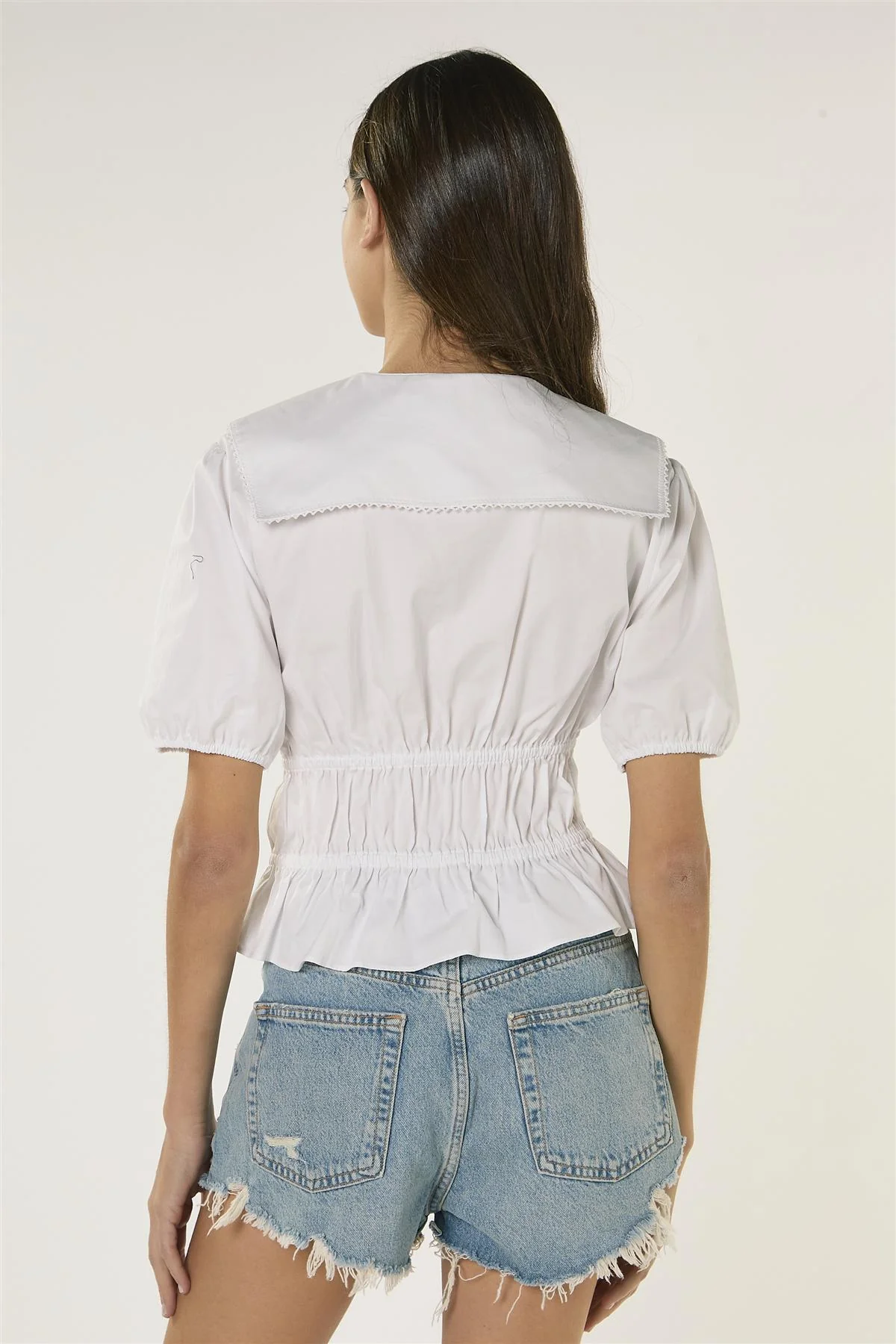 Smocked Waist Blouse - White - Image 3