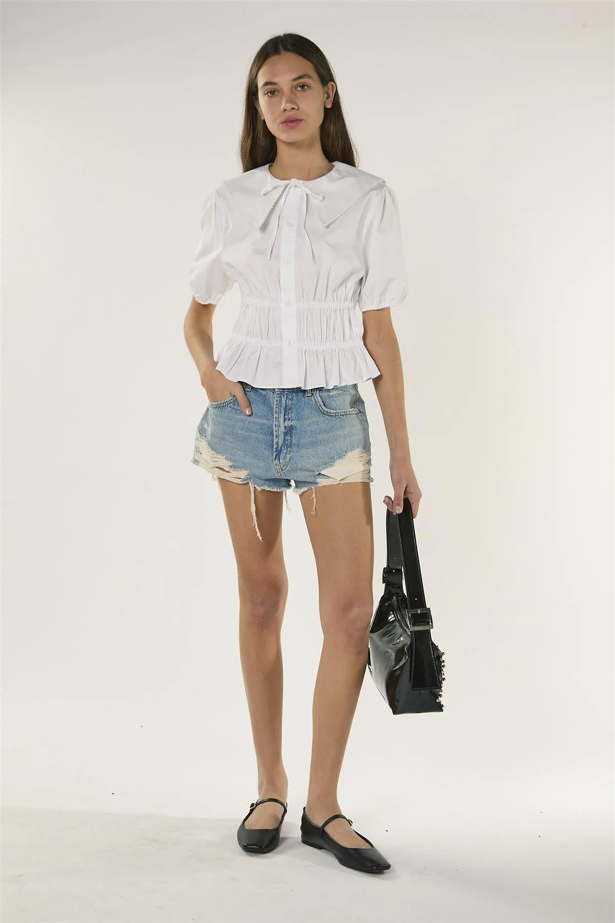 Smocked Waist Blouse - White - Image 4