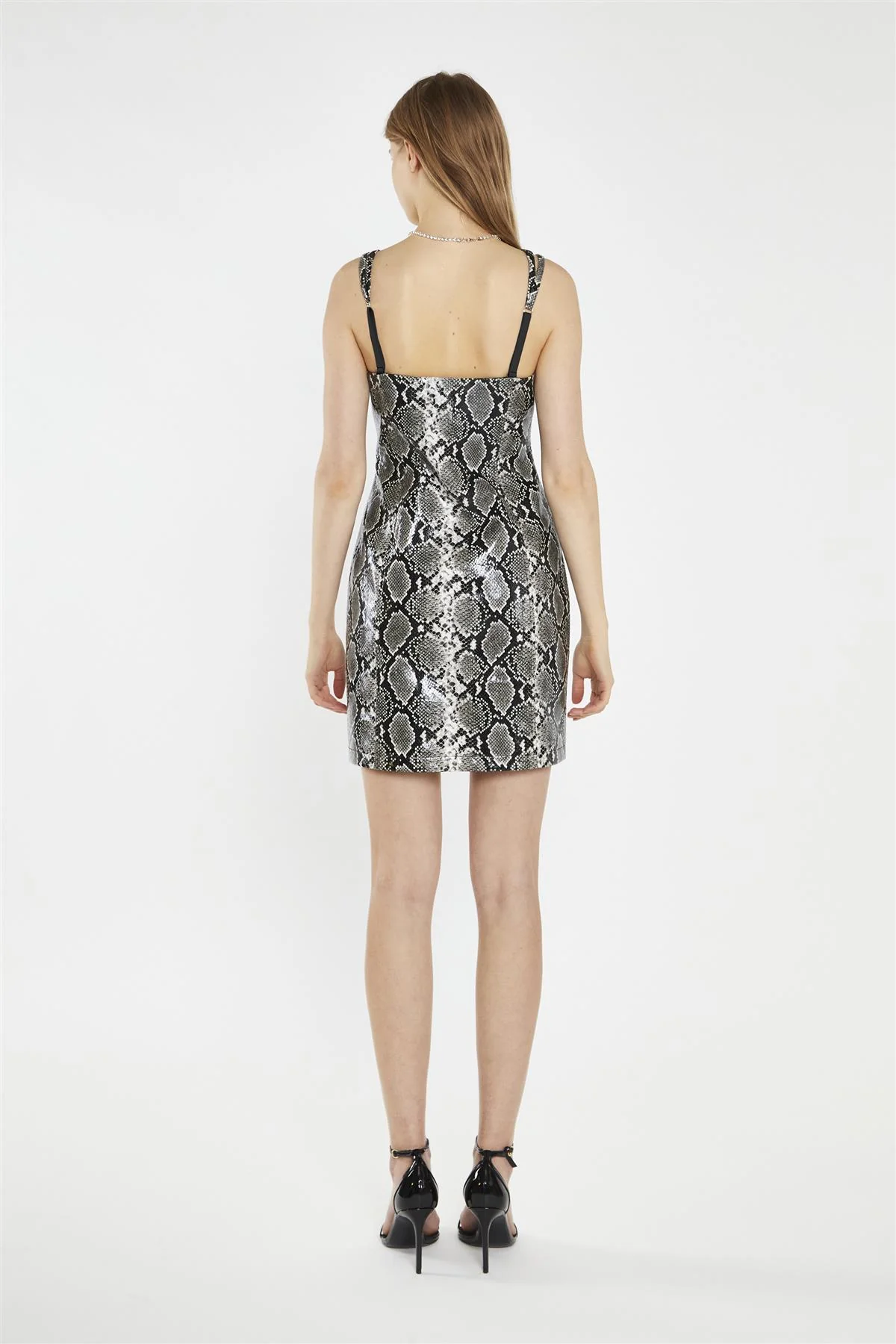 Snake-Pu Diamante-Strap Mini-Dress - Image 2