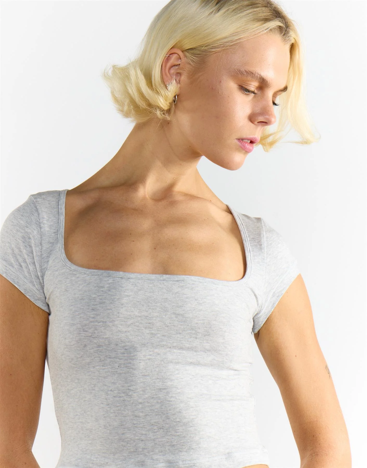 Square Neck Cropped Top - Grey Marl - Image 3