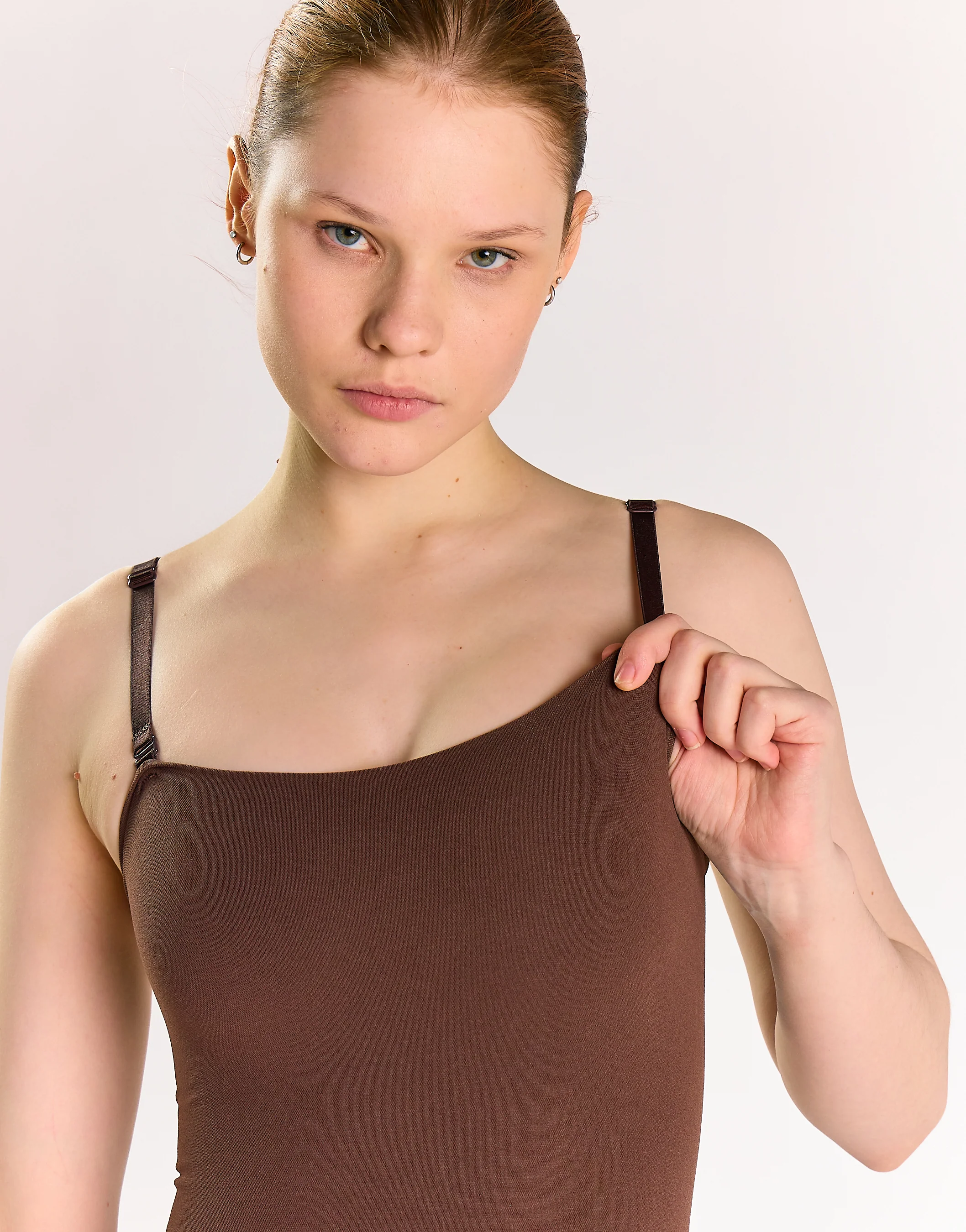 Square Neck Sleeveless Bodysuit - Brown - Image 3
