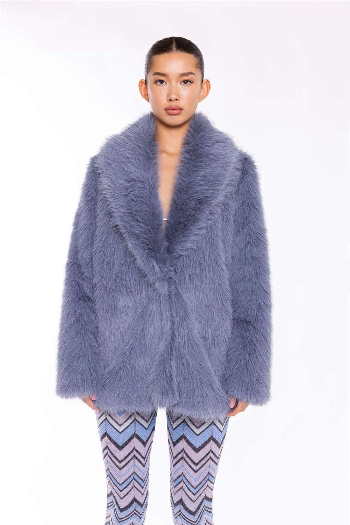 Steel Blue Faux Fur Coat - Image 3
