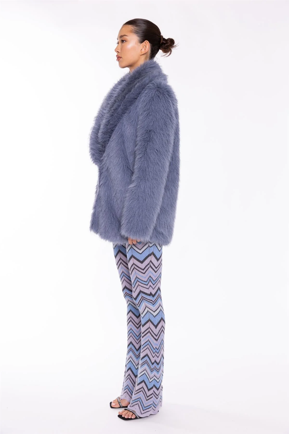 Steel Blue Faux Fur Coat - Image 4