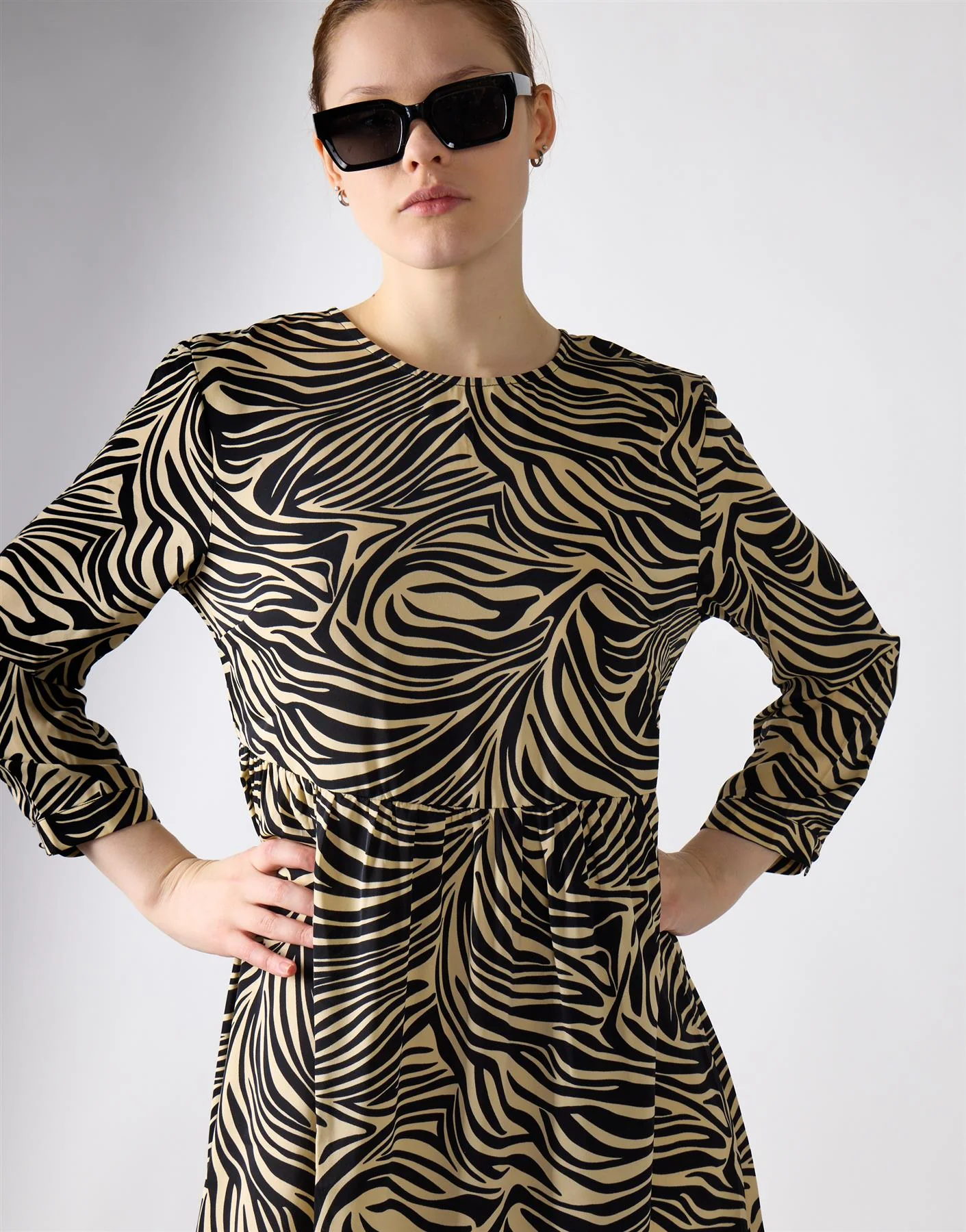 Stone Black Zebra 3/4 Sleeve Midi Dress - Image 3