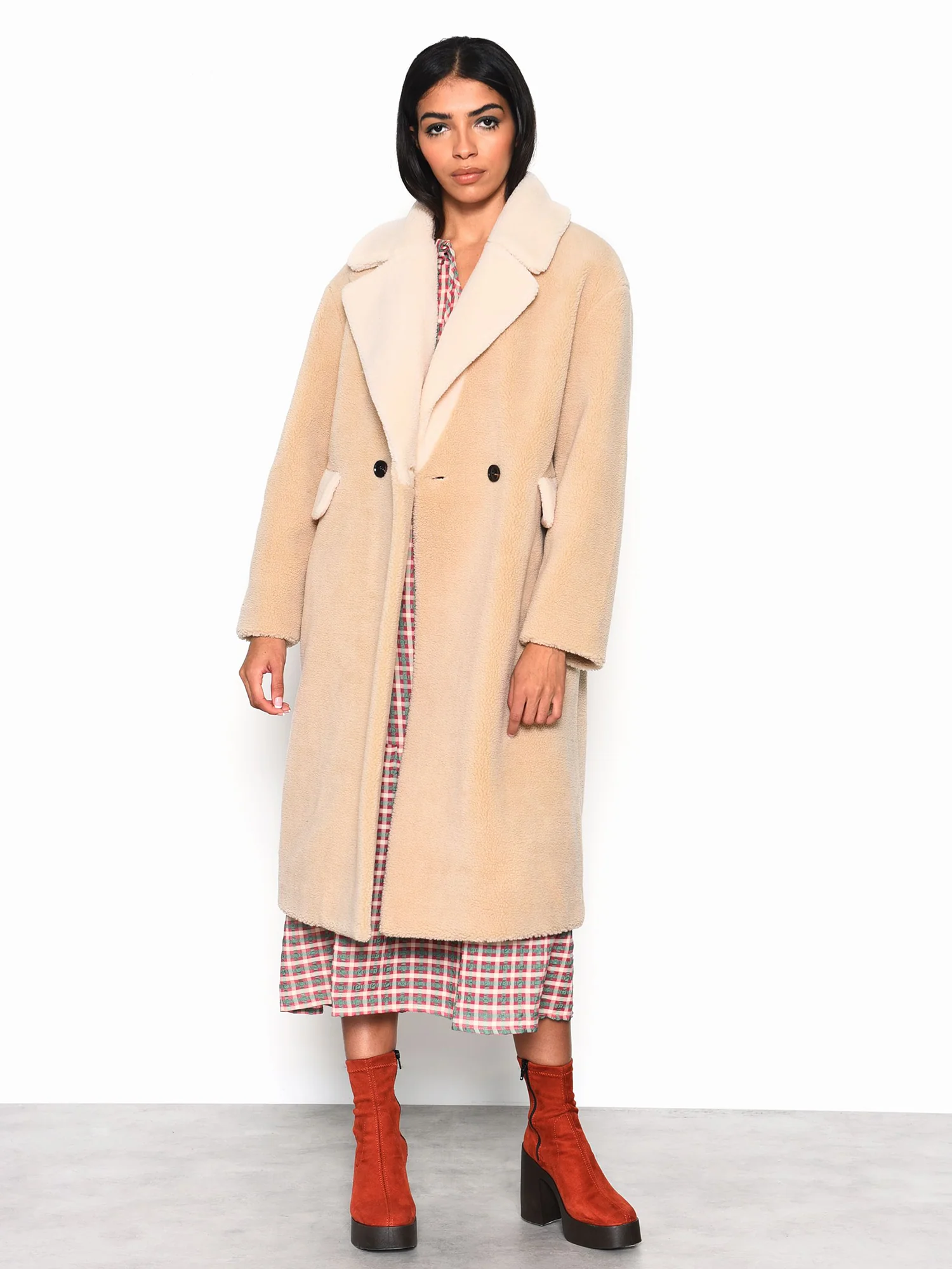 Glamorous Stone Cream Fur Longline Coat - Image 2