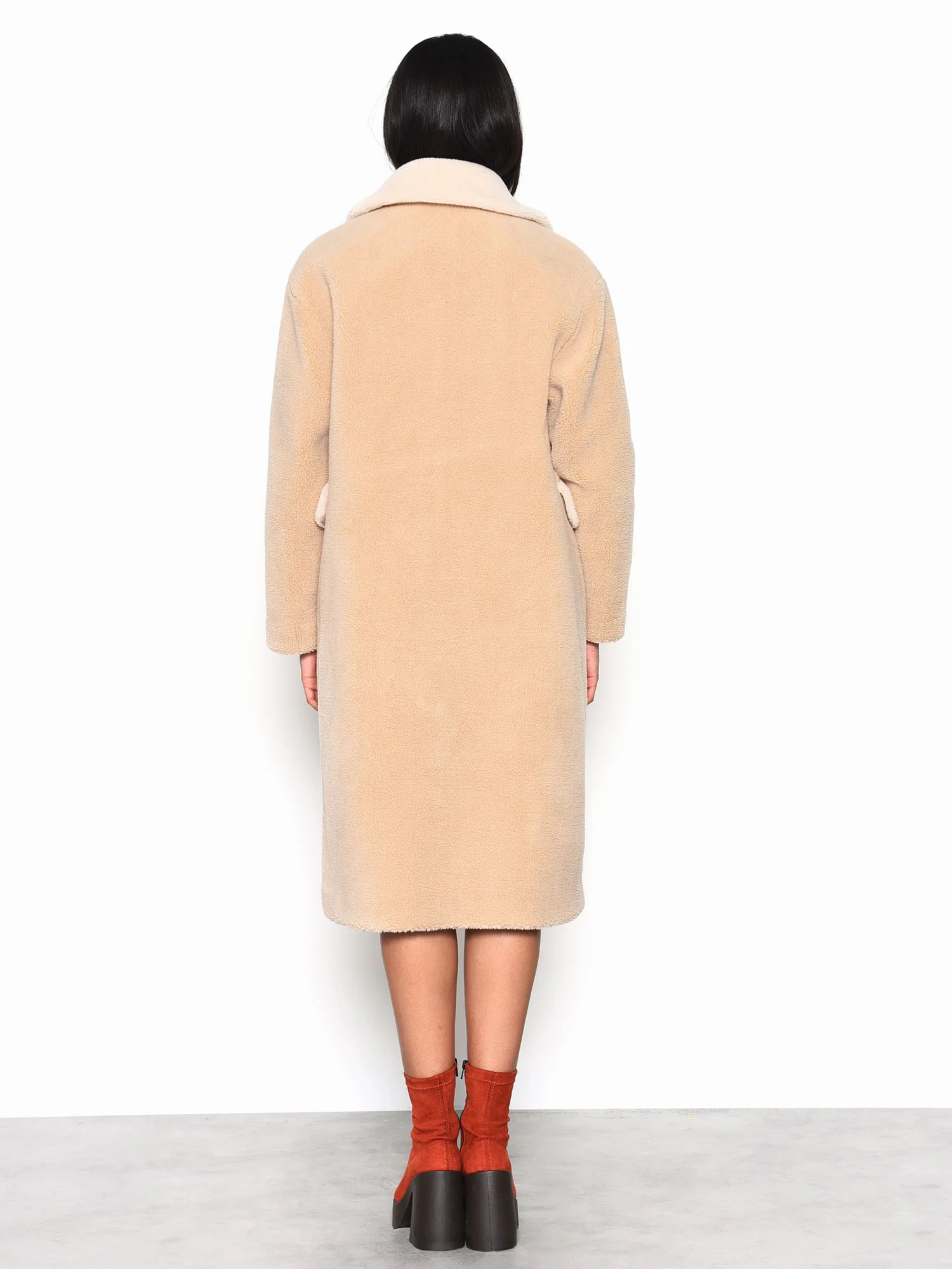 Glamorous Stone Cream Fur Longline Coat - Image 3
