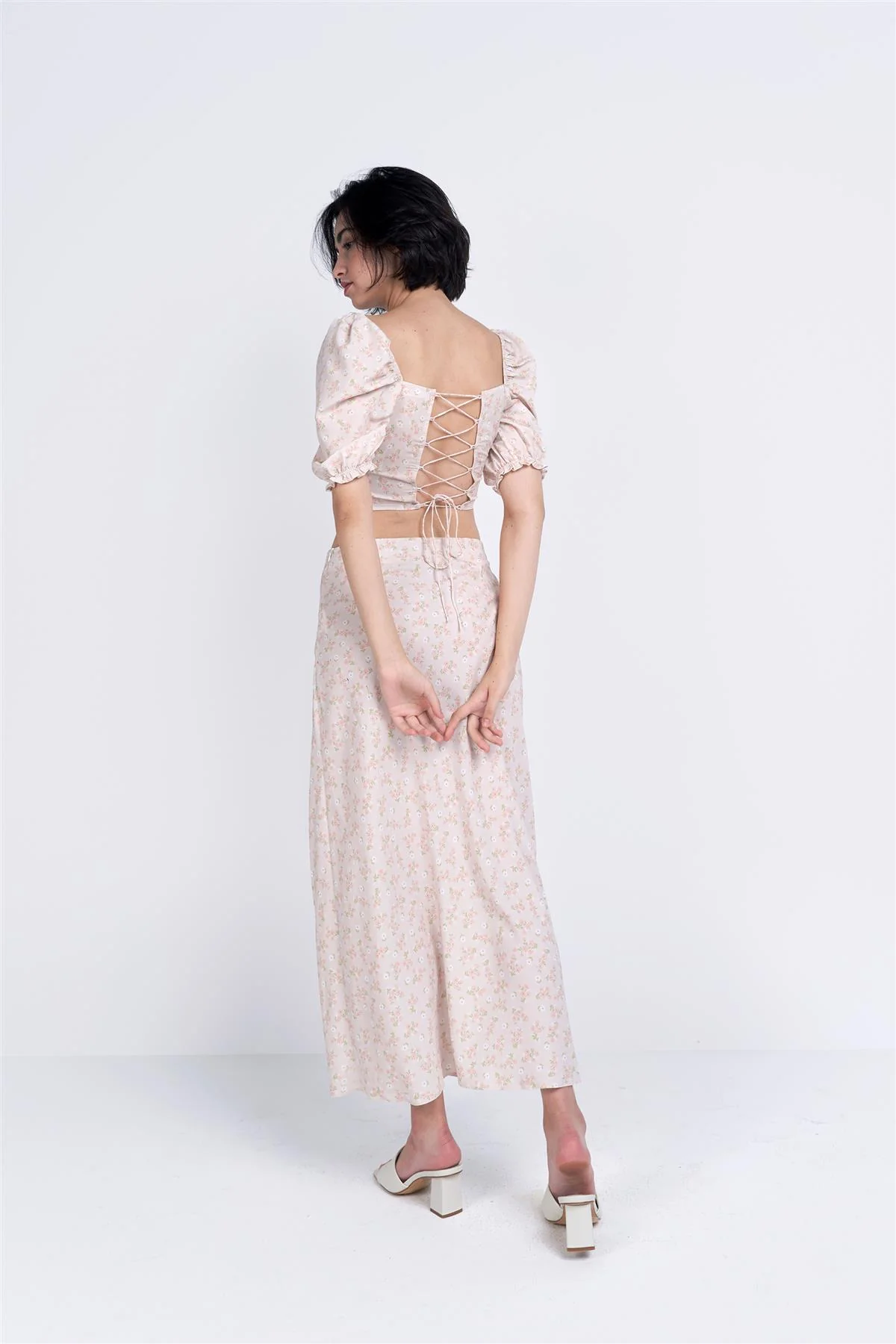 Stone Ditsy Floral Side Split Midi Skirt - Image 2