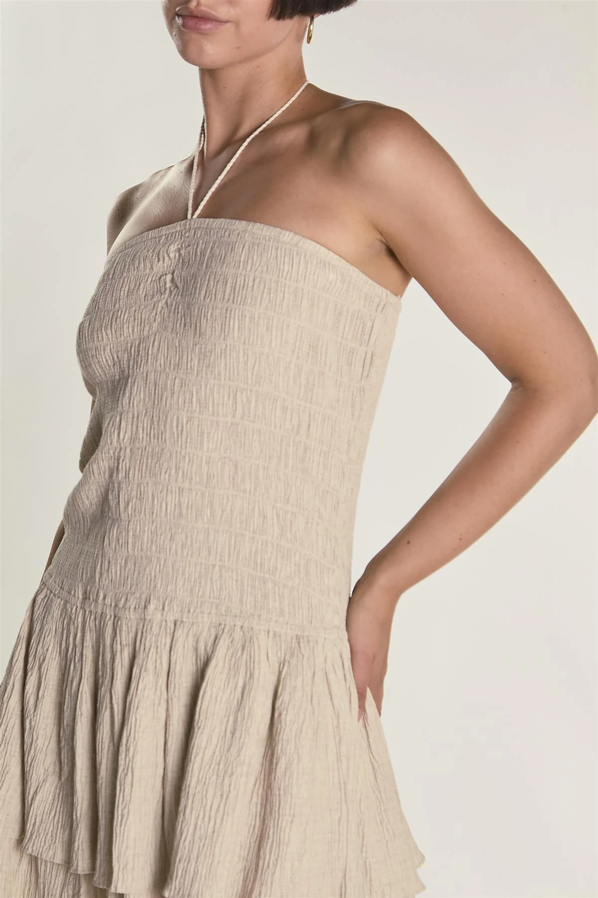 Stone Textured Halter Frill Mini Dress - Image 3