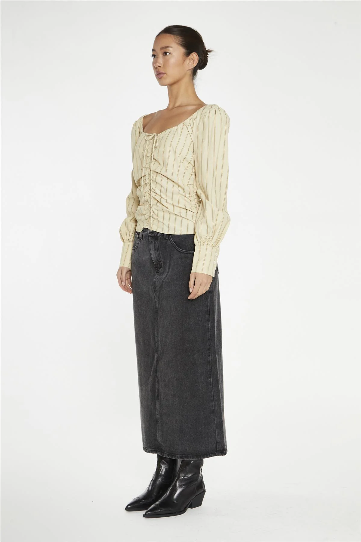 Straw-Gold Stripe Gathered-Front Top - Image 4