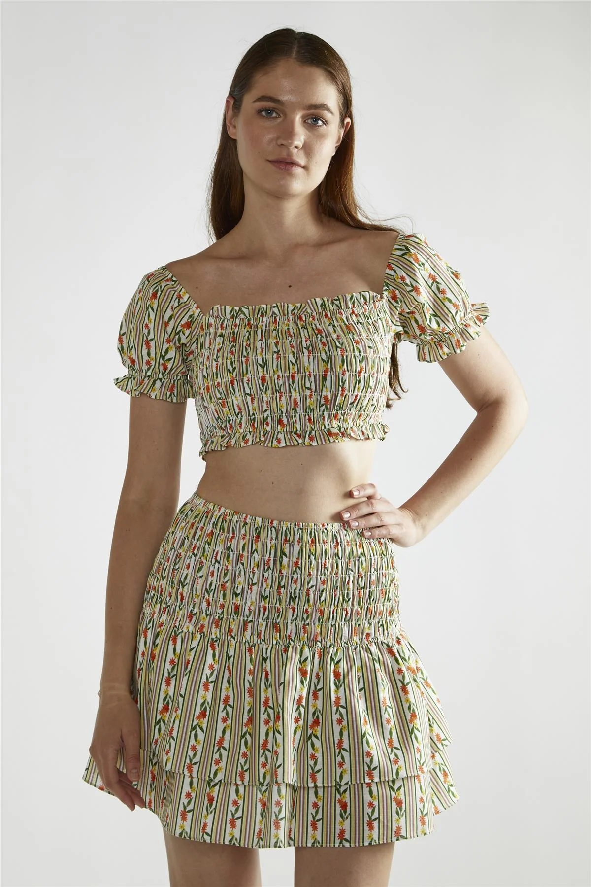 Stripe-Ditsy Linen RaRa Mini-Skirt - Image 3
