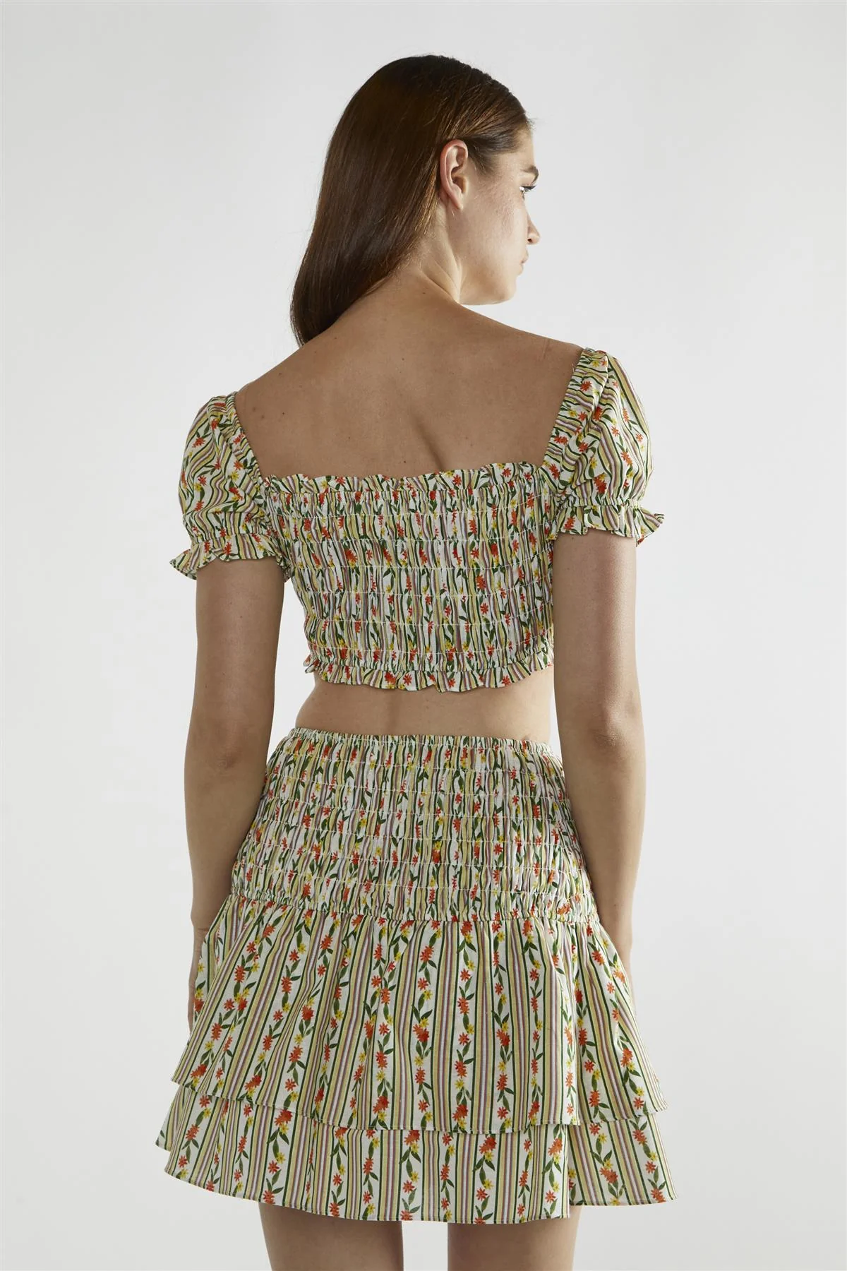 Stripe-Ditsy Linen Scoop-Neck Crop-Top - Image 2