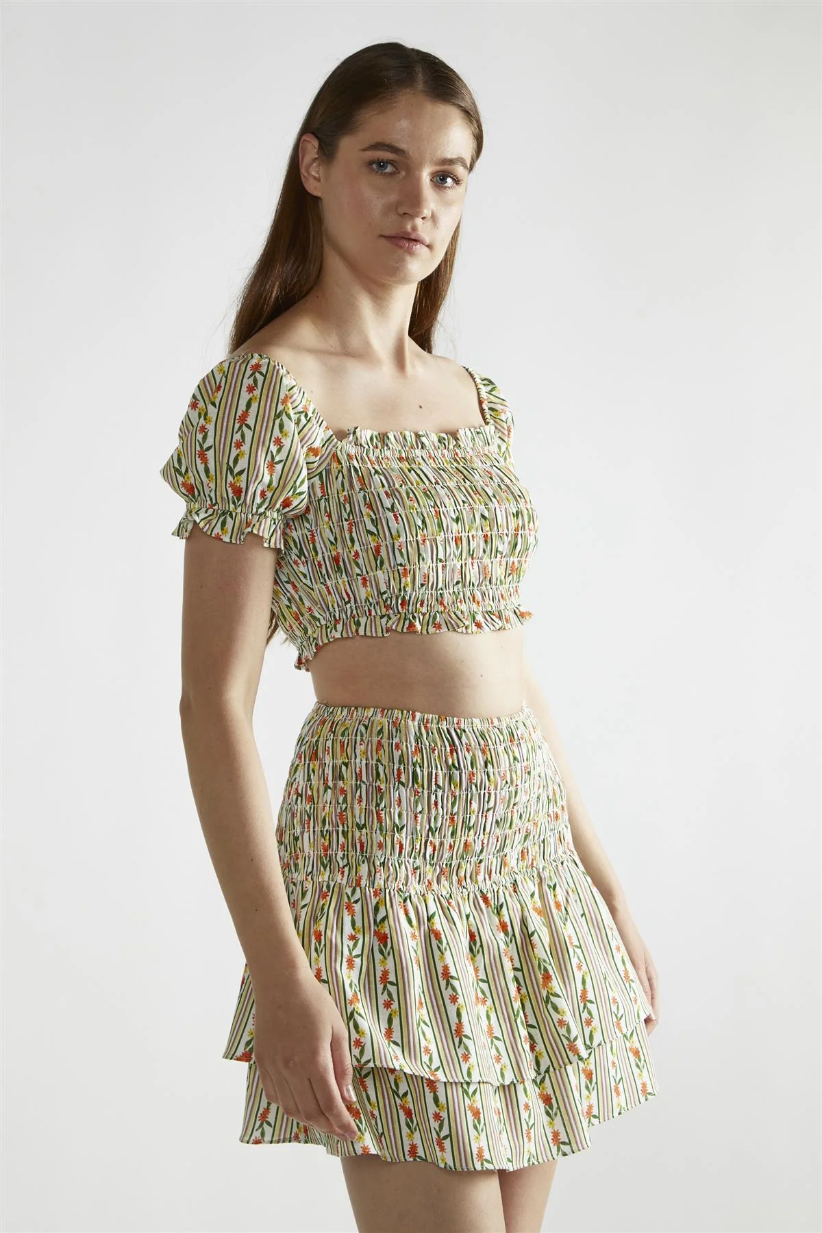 Stripe-Ditsy Linen Scoop-Neck Crop-Top - Image 3