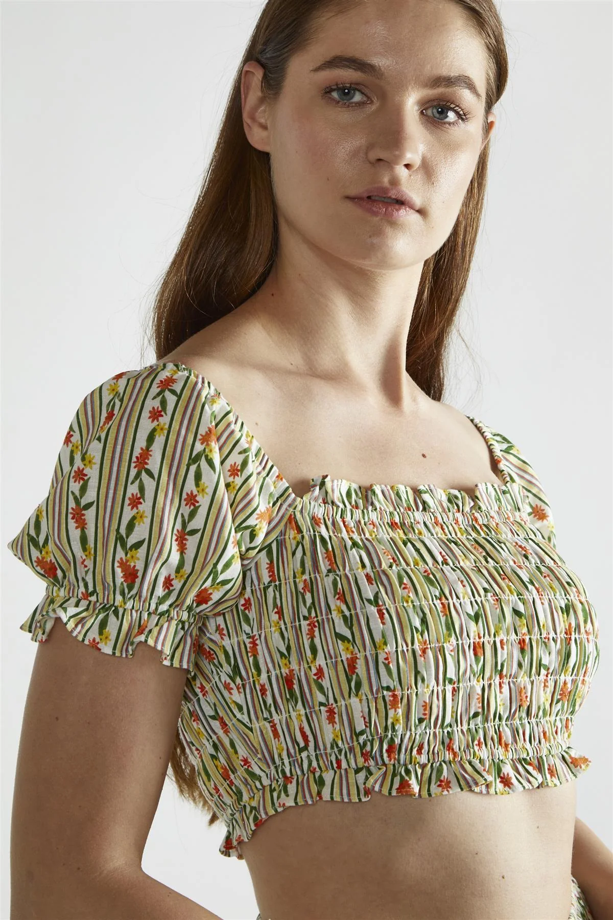 Stripe-Ditsy Linen Scoop-Neck Crop-Top - Image 4
