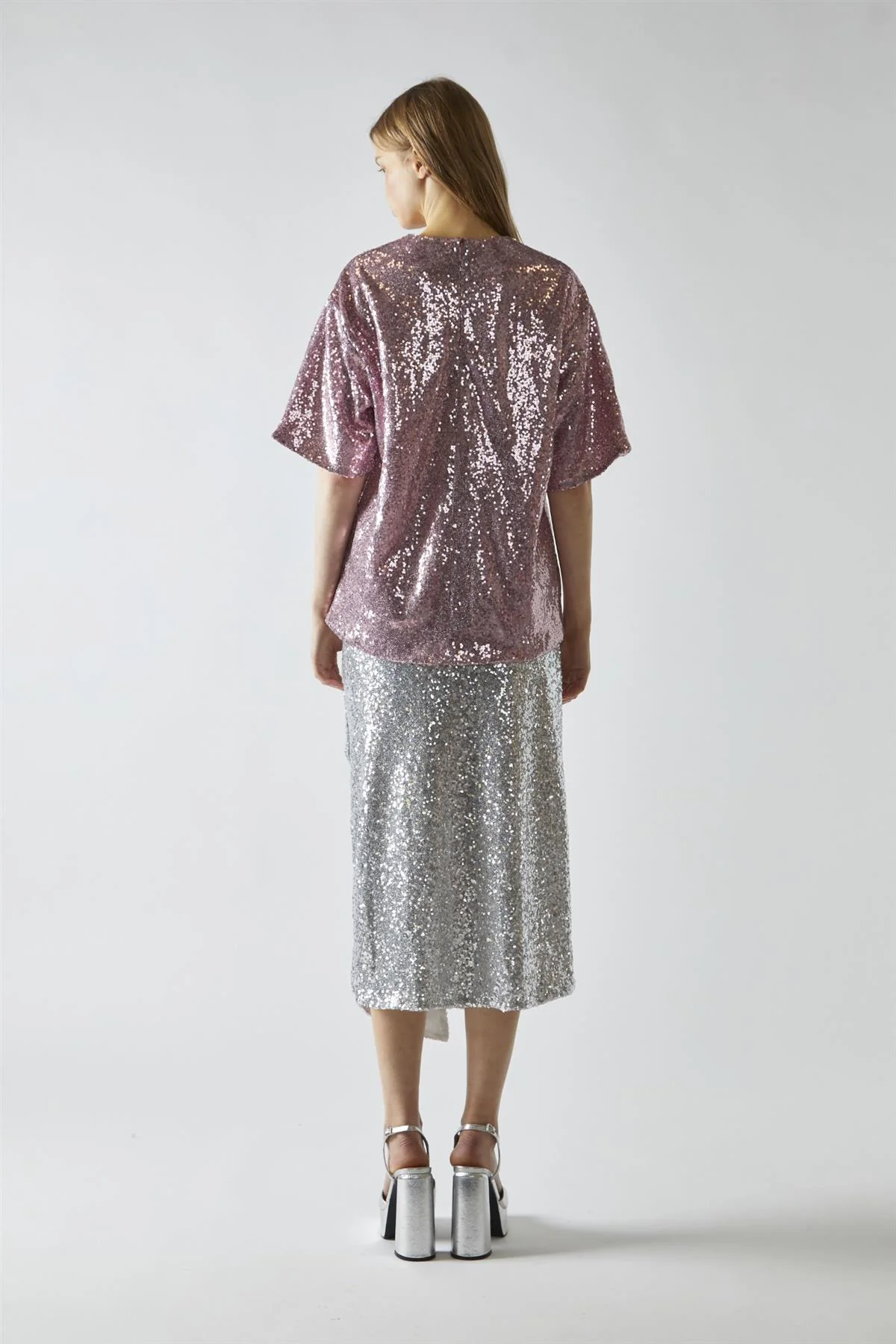 Sugar Pink Sequin Oversized T-Shirt - Image 2