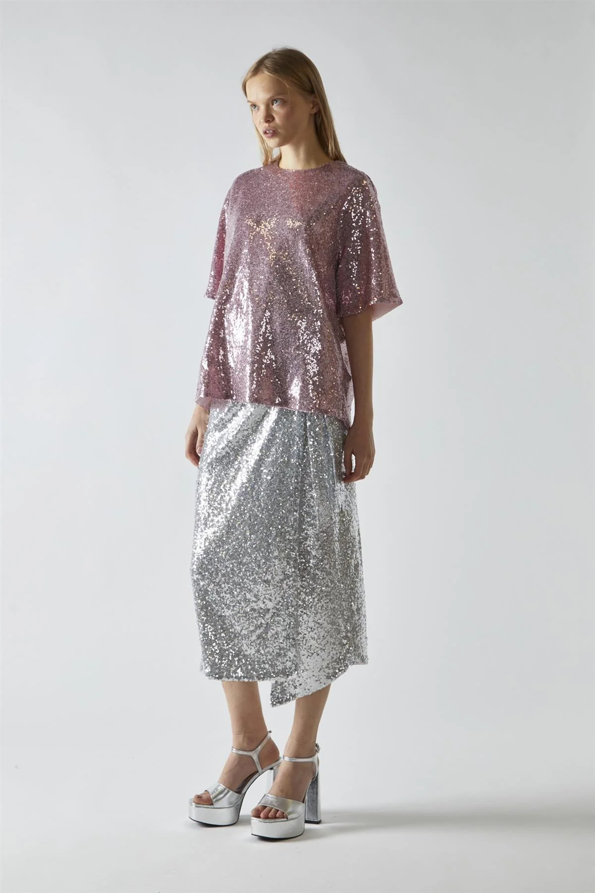 Sugar Pink Sequin Oversized T-Shirt - Image 4