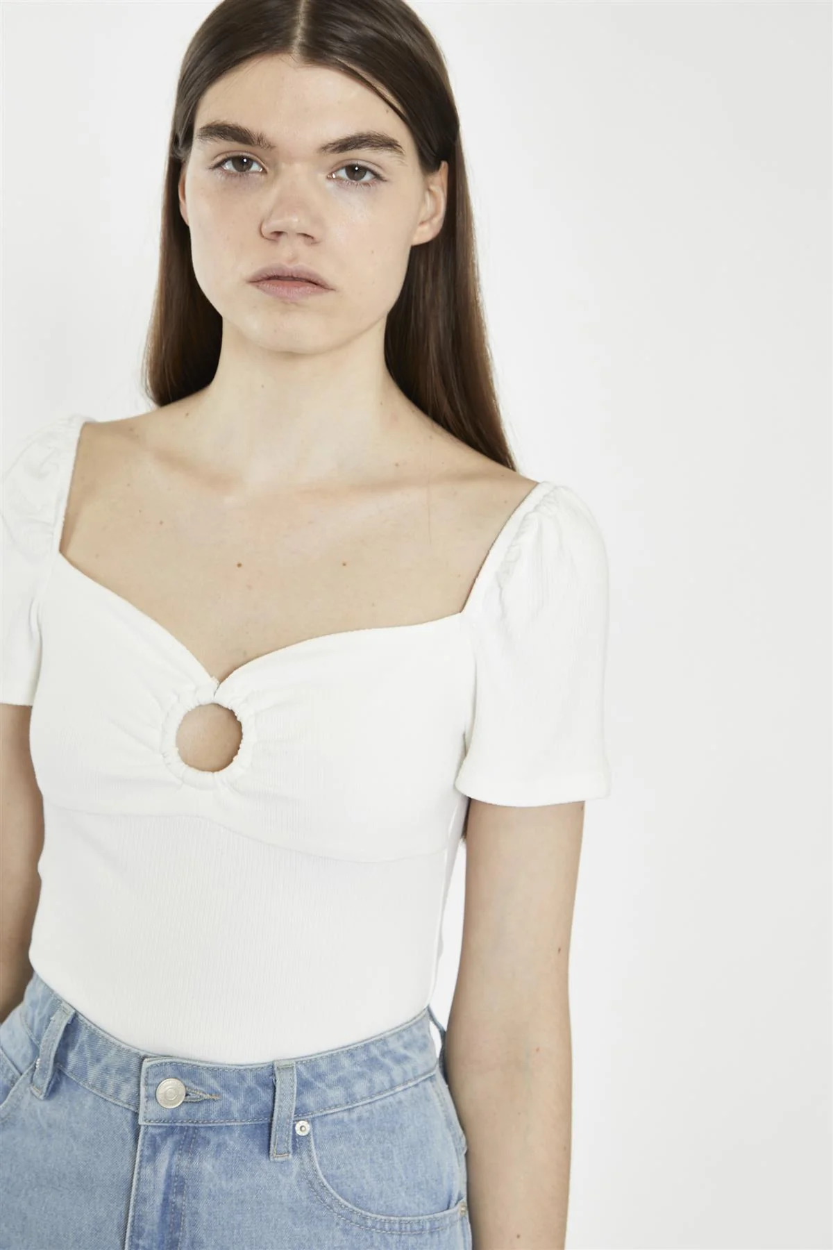 Sweetheart Neck Bodysuit - Off White Rib - Image 4