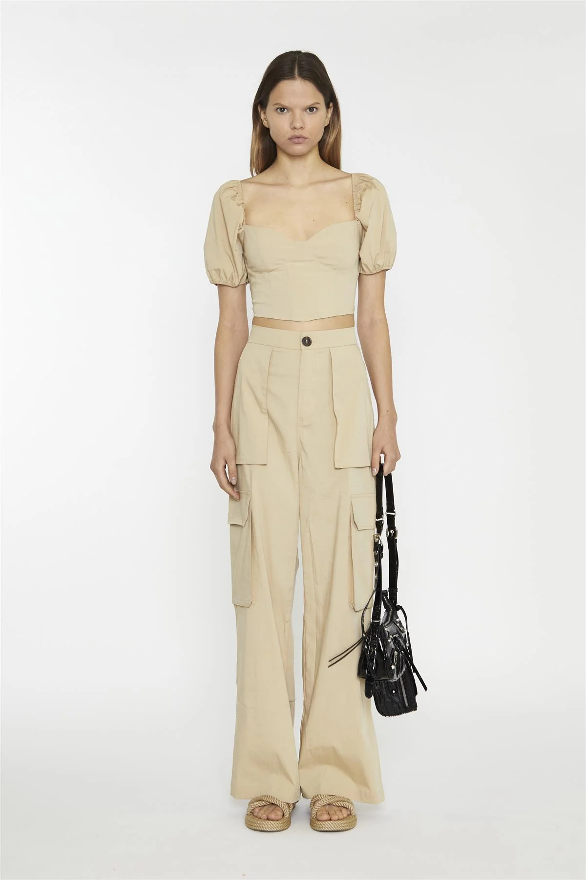 Sweetheart Neckline Crop top - Stone - Image 3